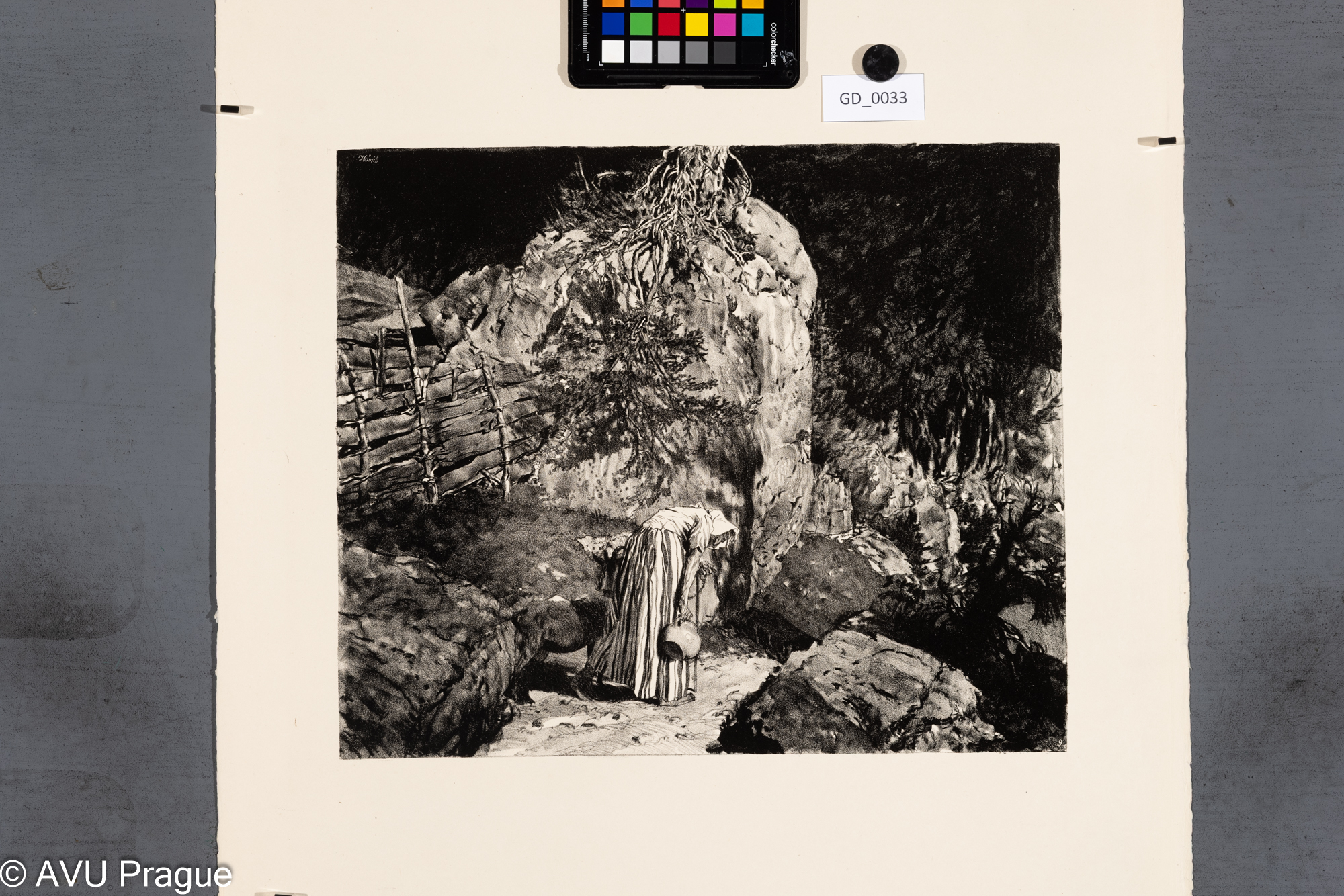 Heinrich Hönich, Waldweg - Cesta lesem, 1917, Litografie,32,8 x 39,1,  papír - 67,4 x 52,1,Hönich - Zehn Litographie von Heinrich Hönich