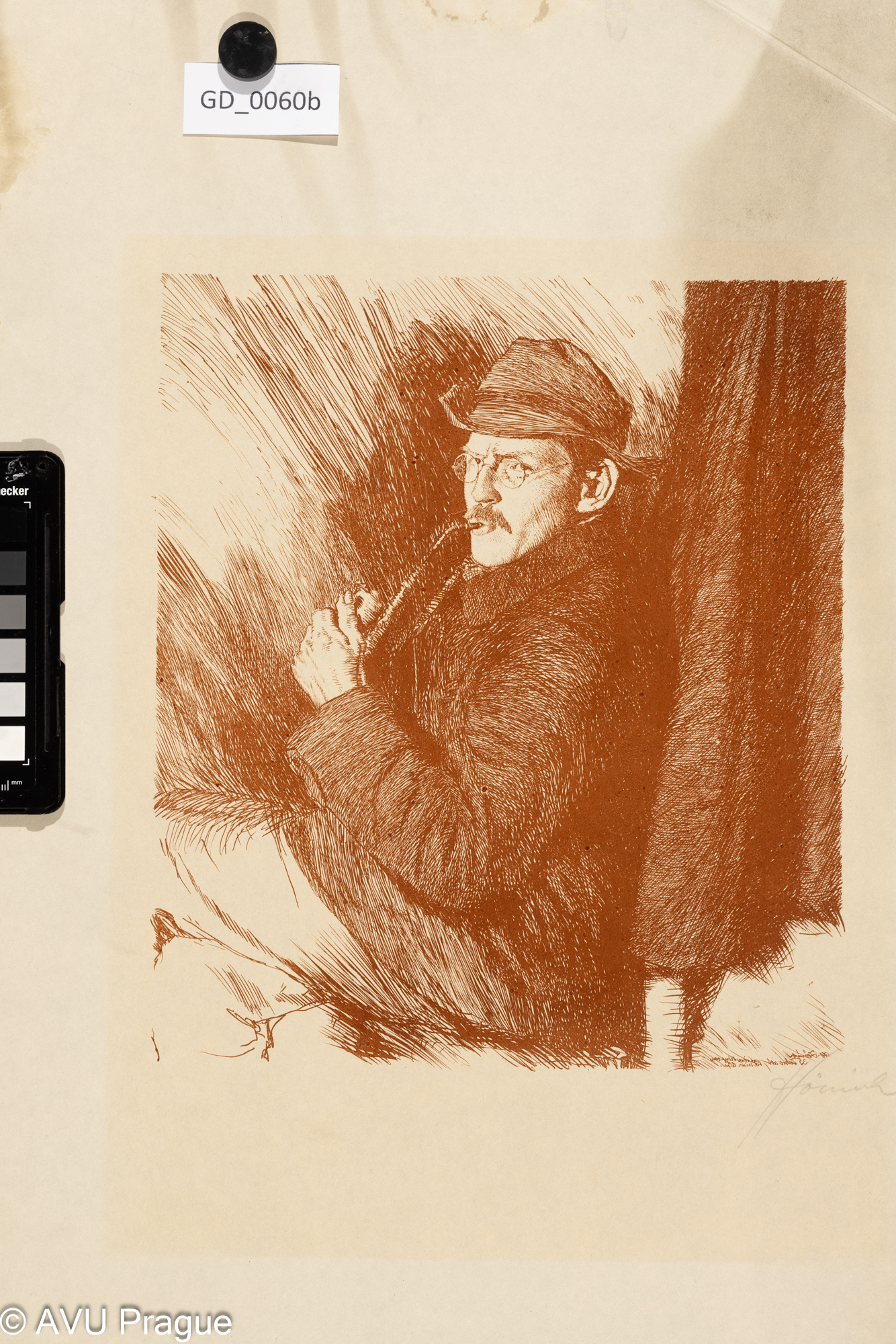 Heinrich Hönich; Autoportrét;Litografie - kresba perem;27 x 23,7; 54,6 x 42,2