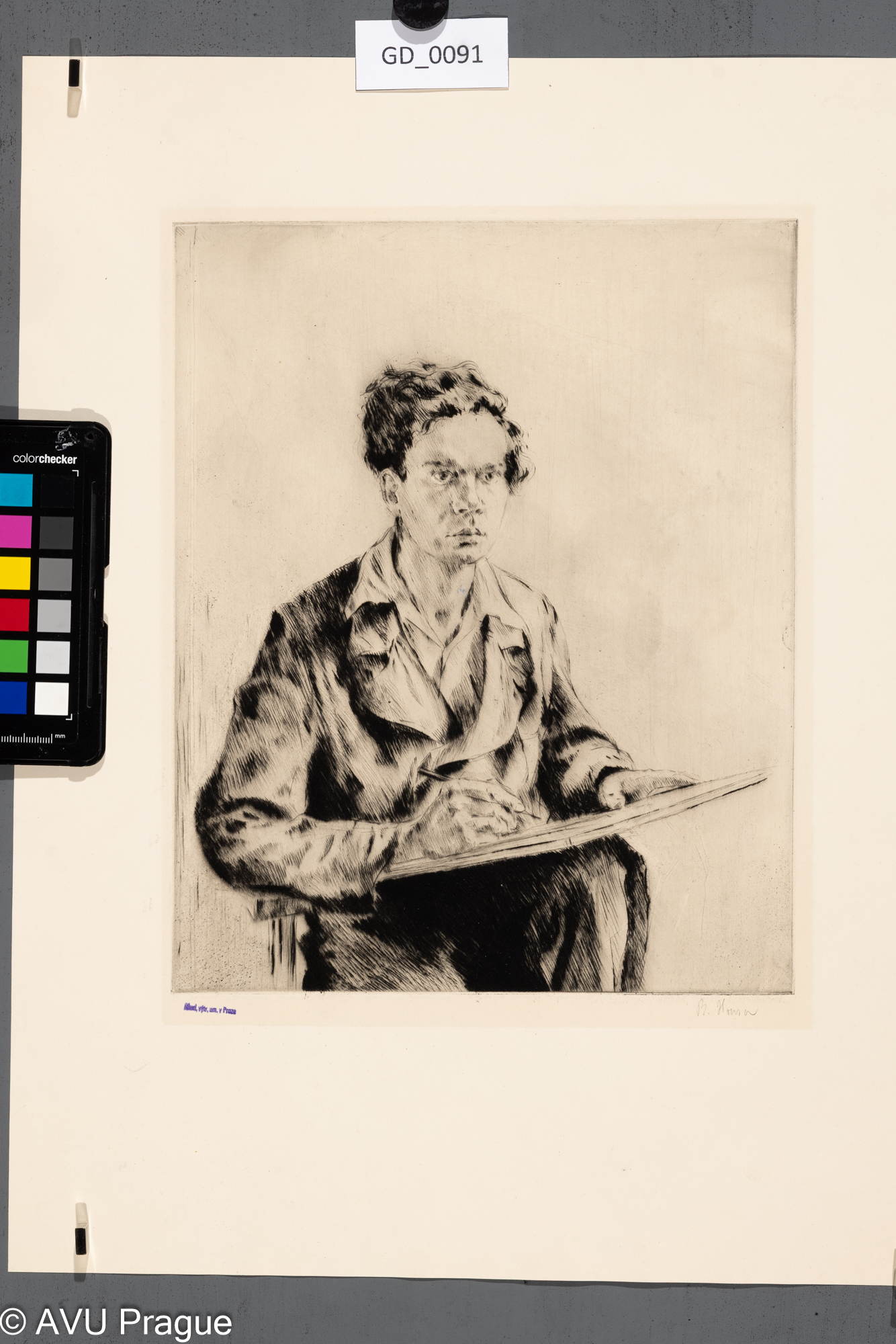 Bedřich Housa; Autoportrét;Suchá jehla; 28 x 22,6; 44,3 x 35,7;Silovský