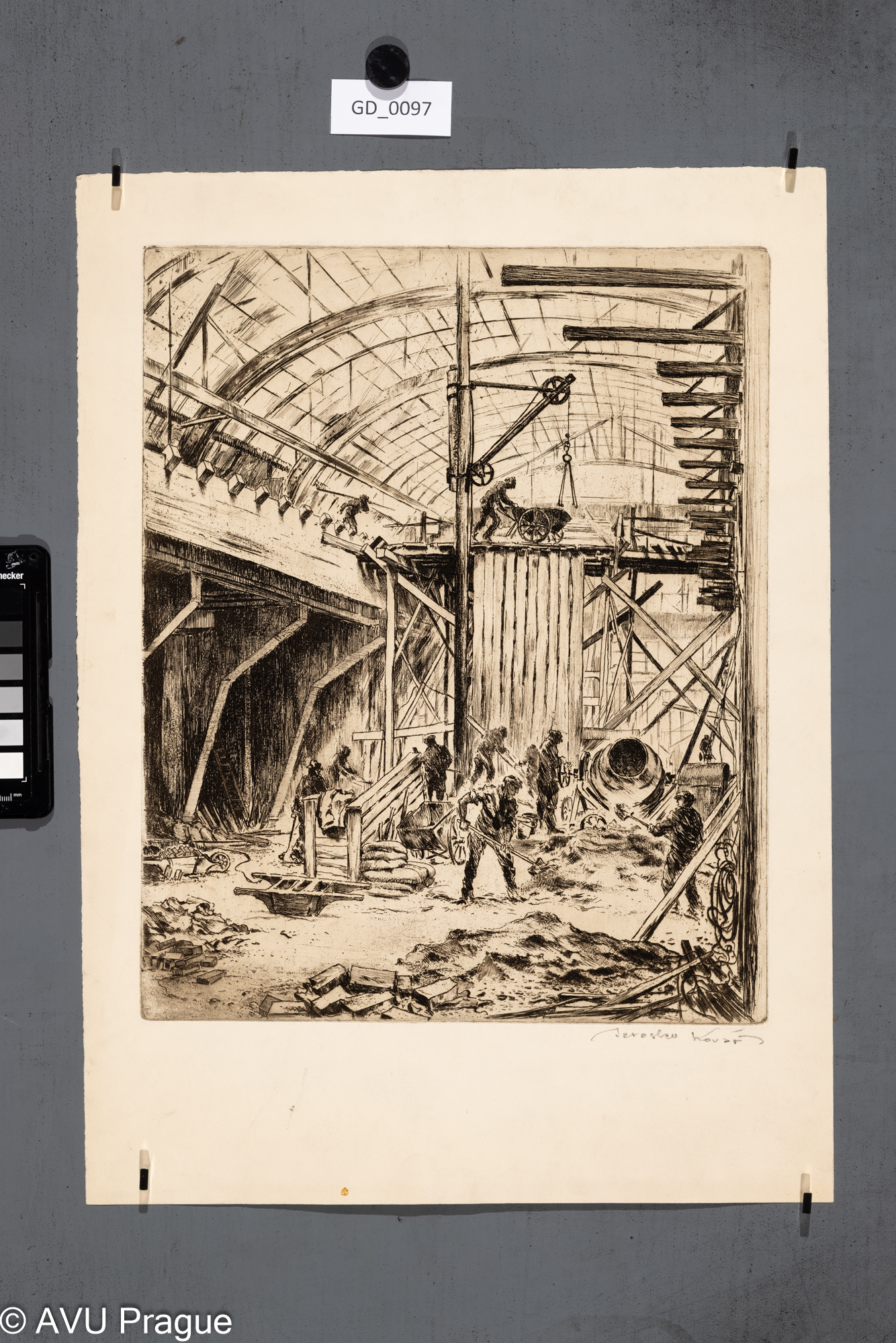 Jaroslav Kovář; Tovární hala;Lept;35,5 x 28,2; 47,9 x 34,4;Silovský