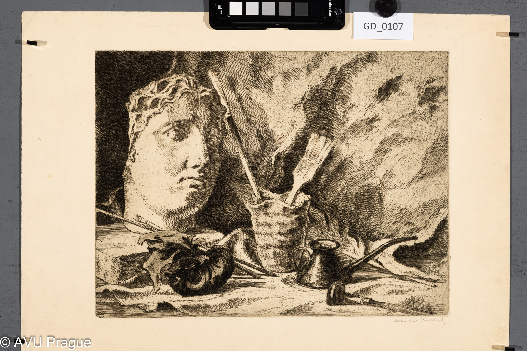 Bohuslav Knobloch; Zátiší se sádrou; Lept; 24,9 x 30,2; 31,8 x 45;Silovský