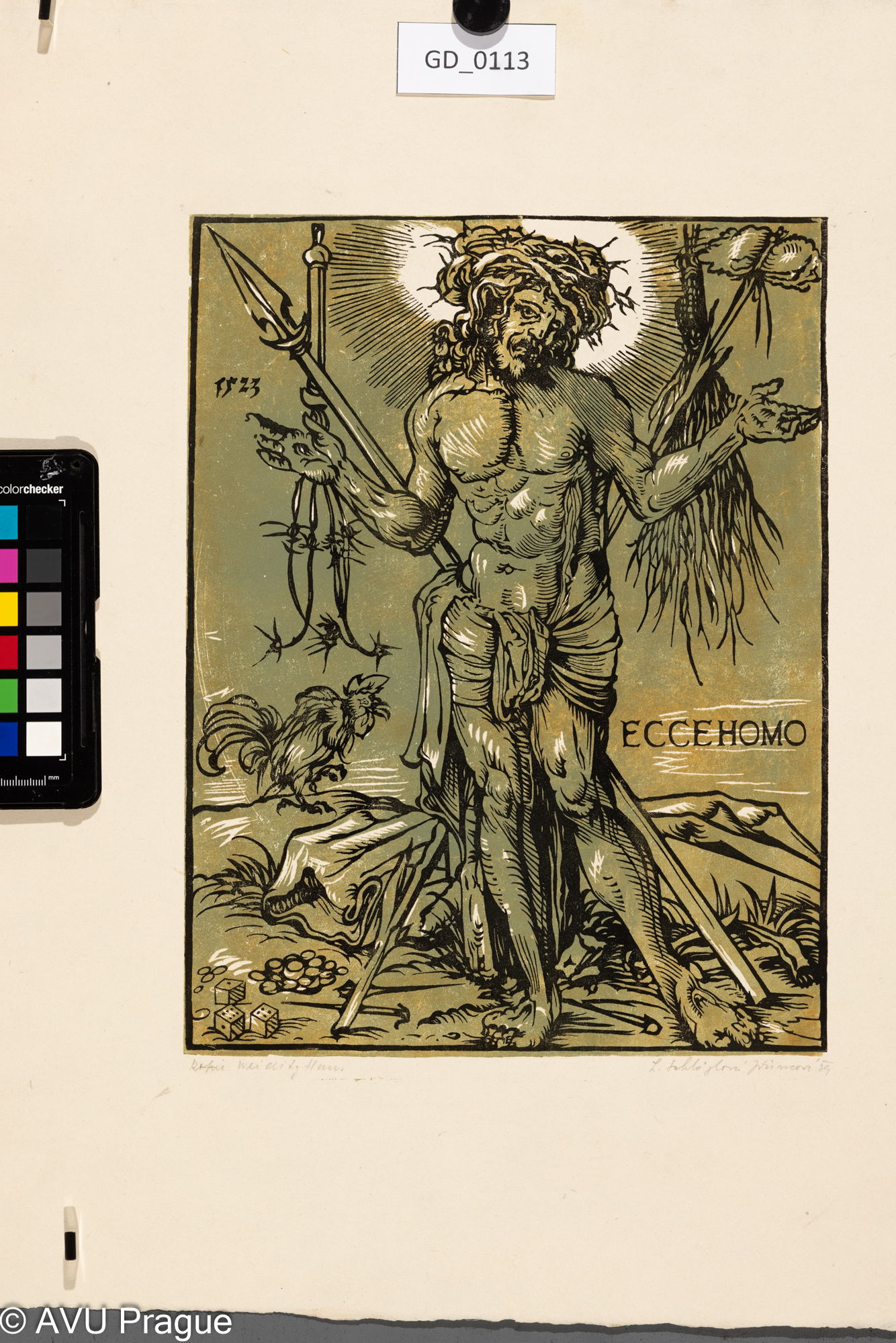 Ludmila Jiřincová-Schlöglová;Kopie - Ecce Homo (1523);1935;Dvoubarevný dřevořez; 29,9 x 22,4;46 x 45