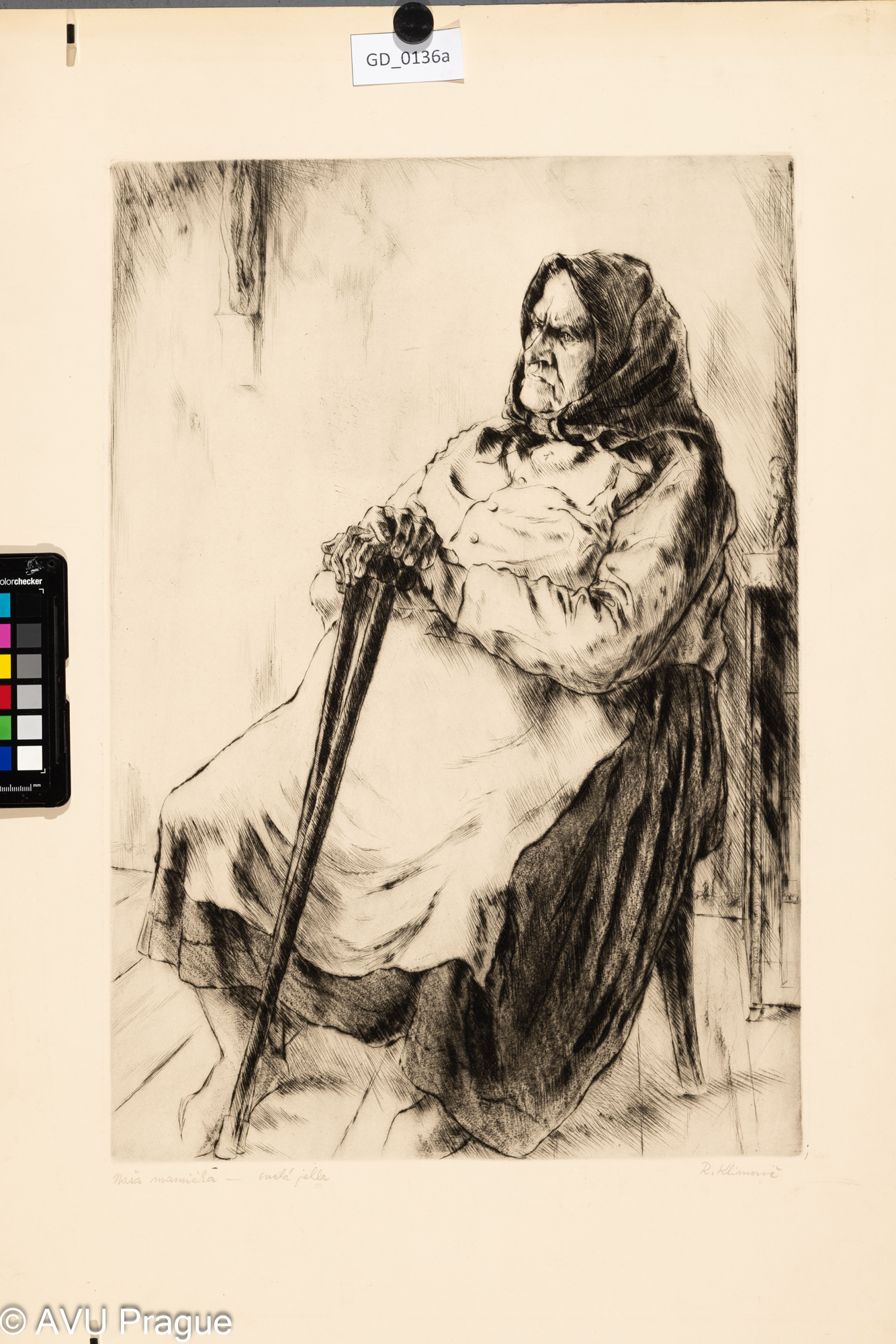 Rudolf Klimovič; Naša Mamička; 1949; Suchá jehla; 49,5 x 34,8;68,7 x 48,3; Silovský