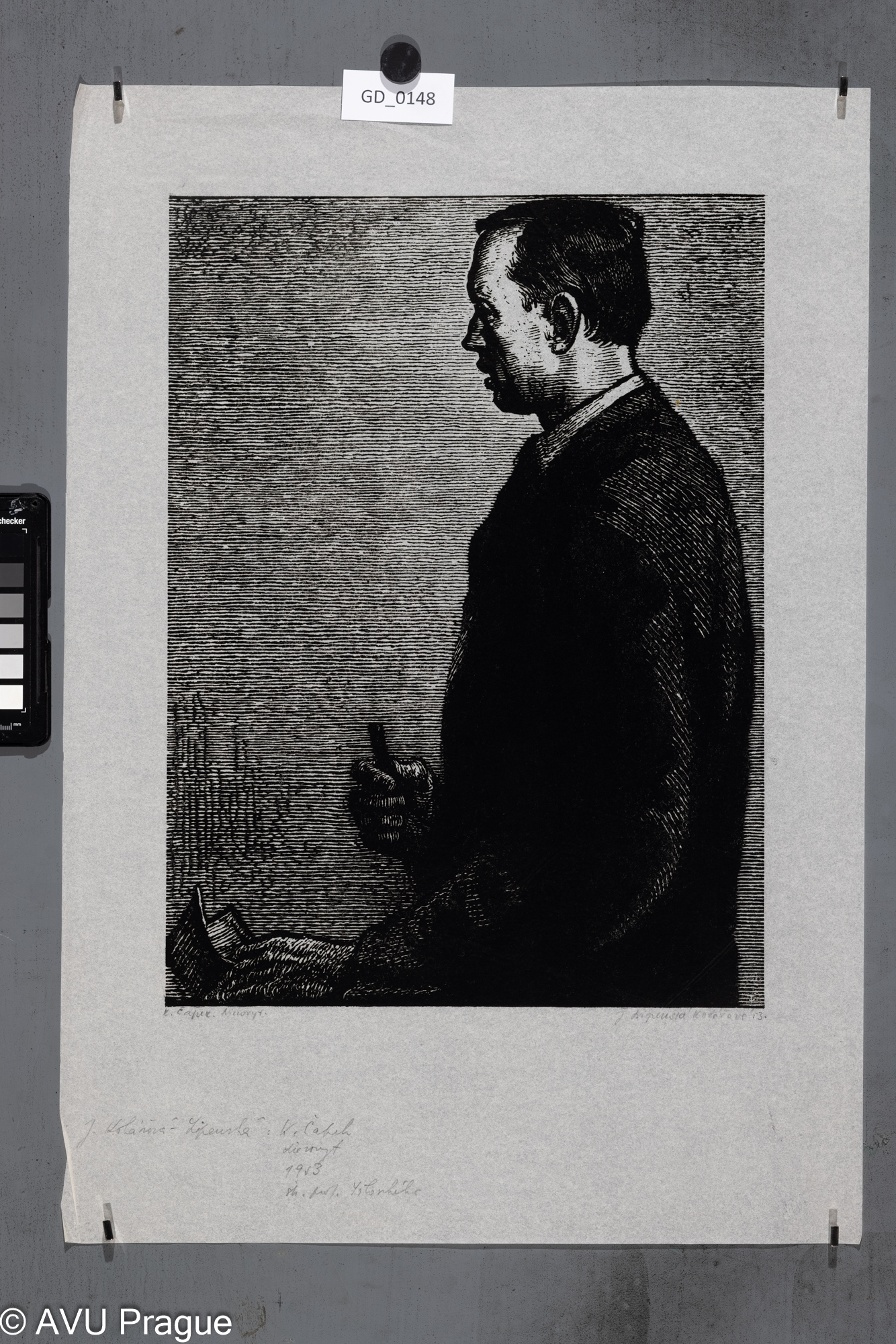 Jarmila Lipenská (Kolářová);Karel Čapek; 1953; Dřevoryt; 40 x 20,5; 56,5 x 39,3;Silovský