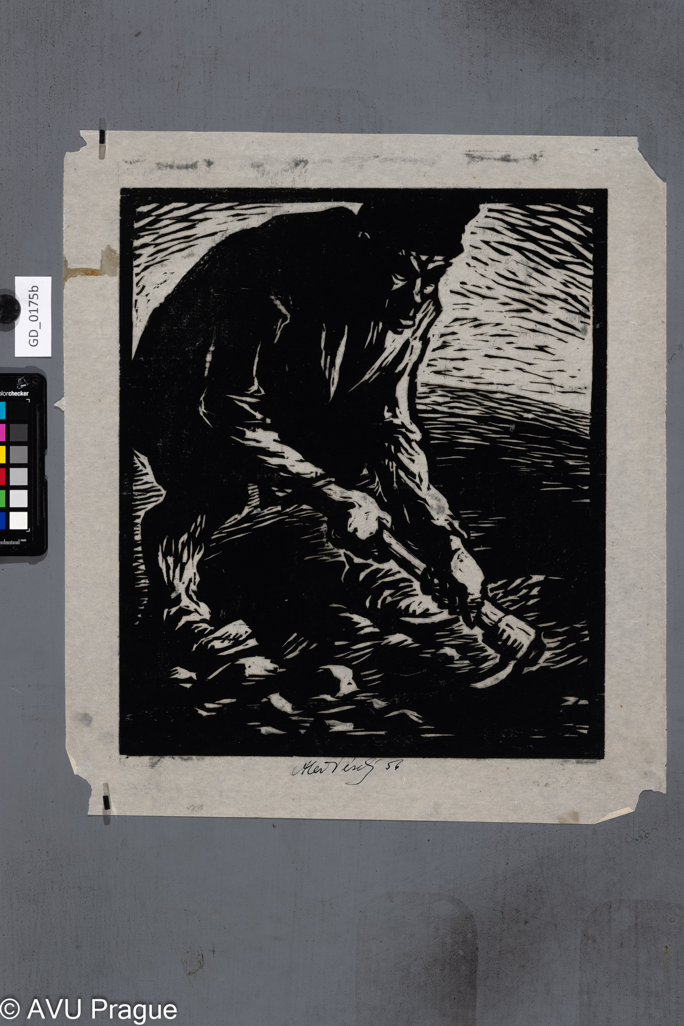 Aleš Veselý; Kopáč; 1956; Dřevořez;39 x 33,3; 46,8 x 36,5; Silovský