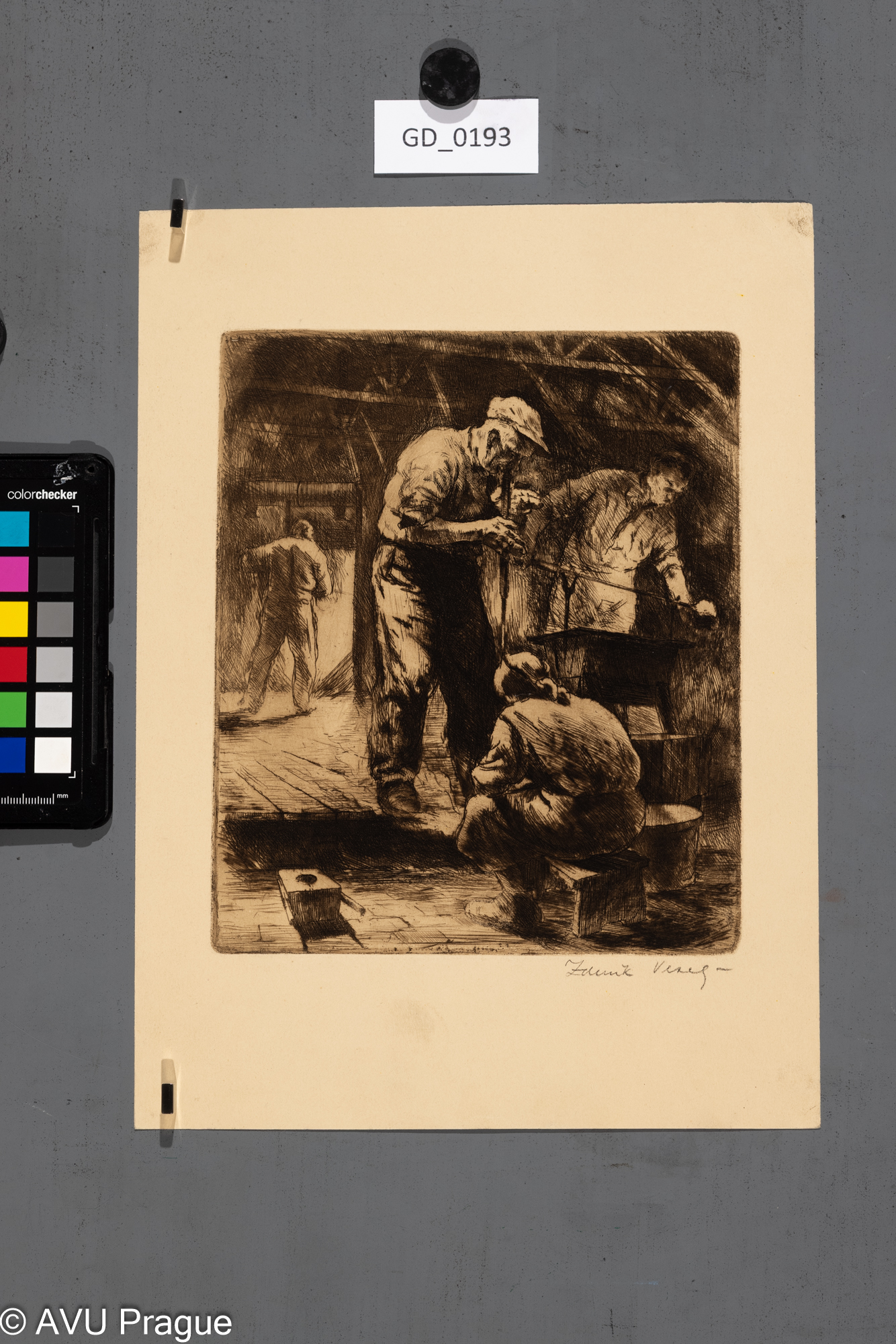 Zdeňek Veselý, Foukači skla,Lept, 20,7 x 17,6, 30,8 x 22,6, Silovský