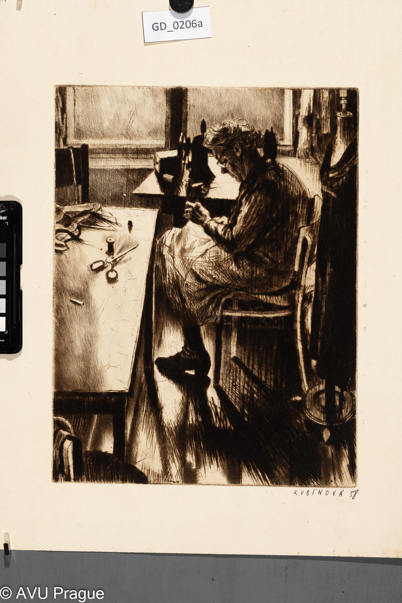 Jiřina KubínováŠička, 1958,Suchá jehla, 32,5 x 25, 45,5 x 35,5,Silovský