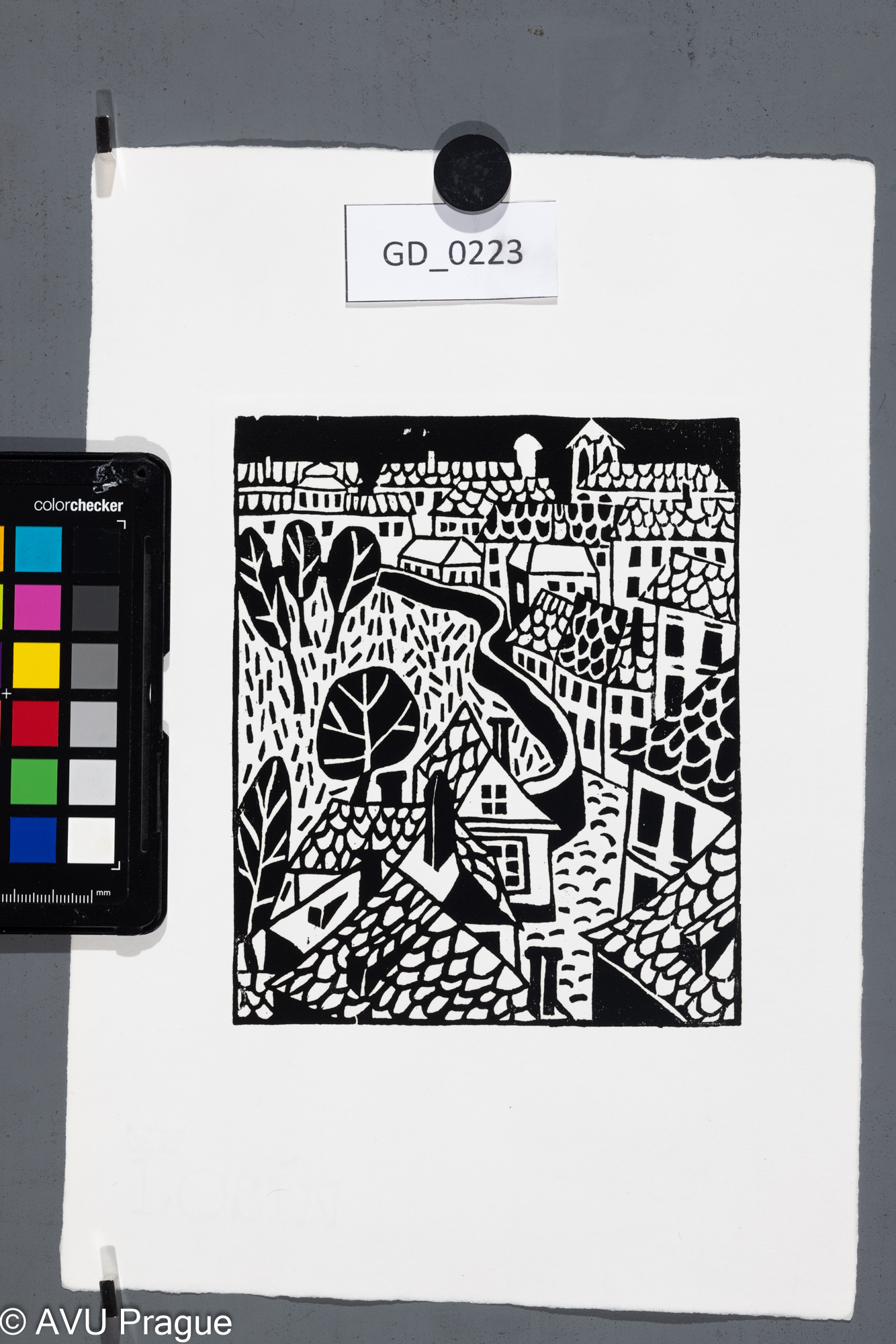 Jiřina Kubínová, Městská krajina,Dřevořez,15,8 x 13,30 x 20,5,Silovský,novotisk z originální matrice 2023 - nikdy netištěná