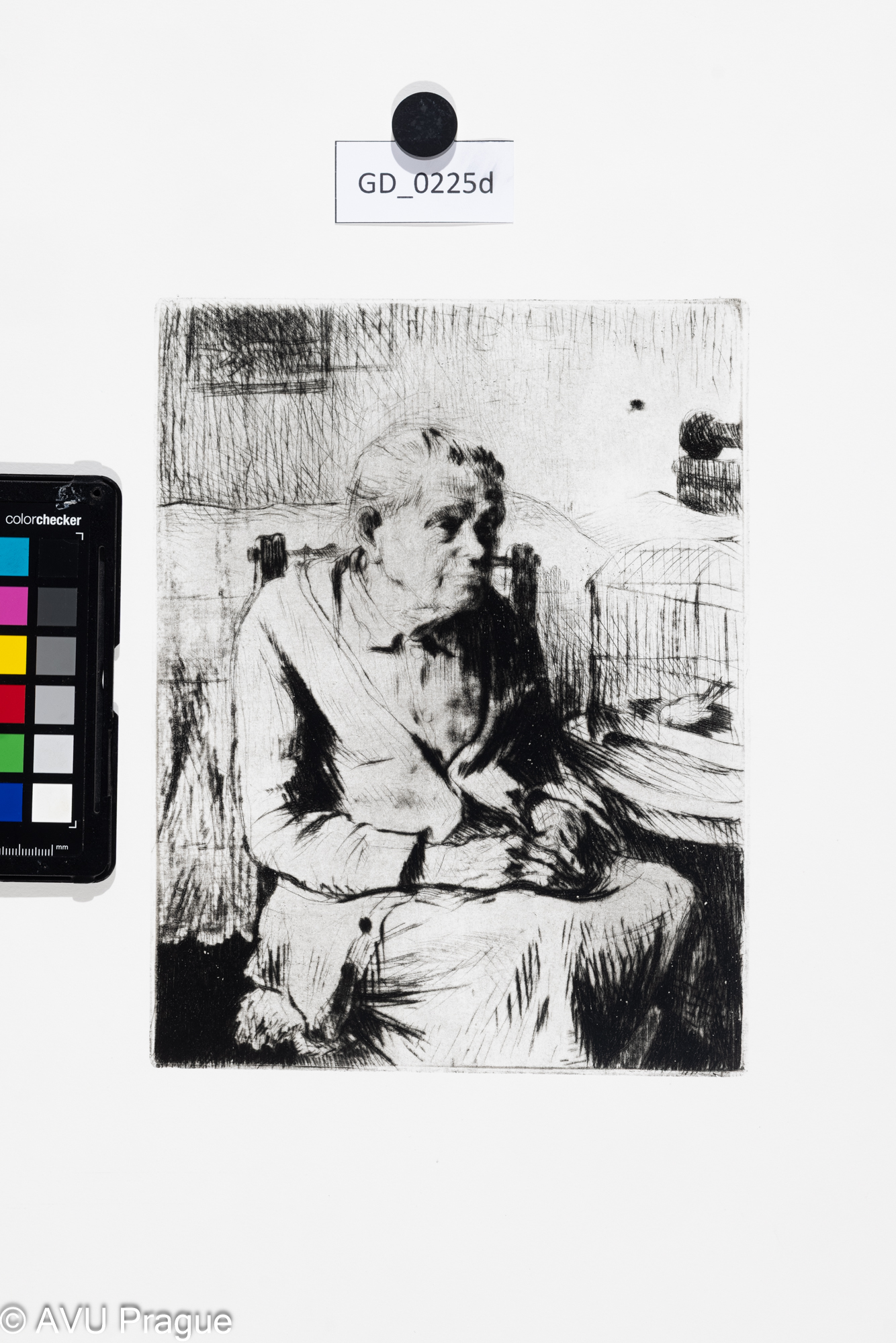 Jiřina Kubínová, Babička s kanárkem, Suchá jehla,  28 x 19,5,46,5 x 38,2, Silovský, novotisk z originální matrice 2023