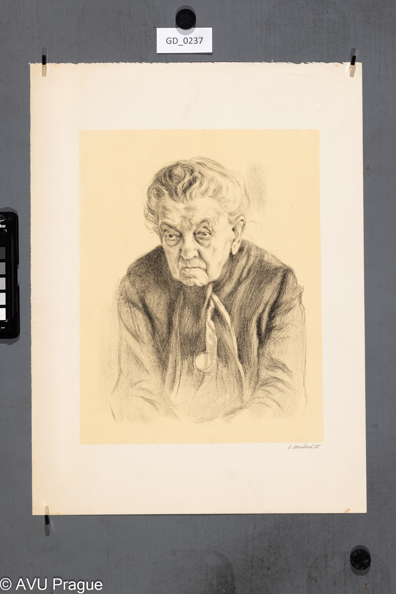 Hana Storchová, Portrét staré dámy, 1955, Litografie - podtisk,34 x 24, 44,5 x 33, Silovský