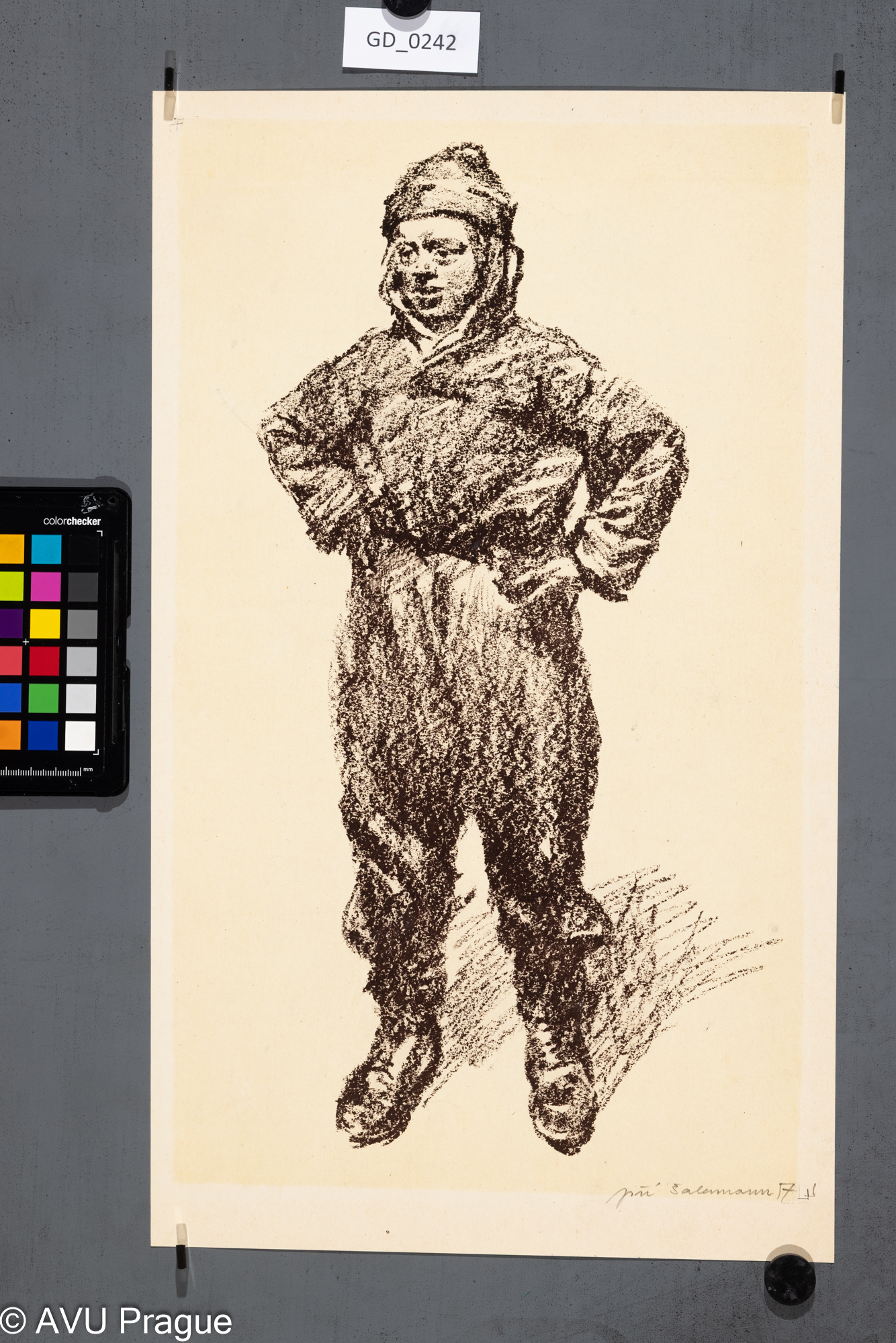 Jiří Šalamoun, Stojící chlapec,1957, Litografie - podtisk, 43,2 x 25,5, 47,3 x 27,5, Silovský