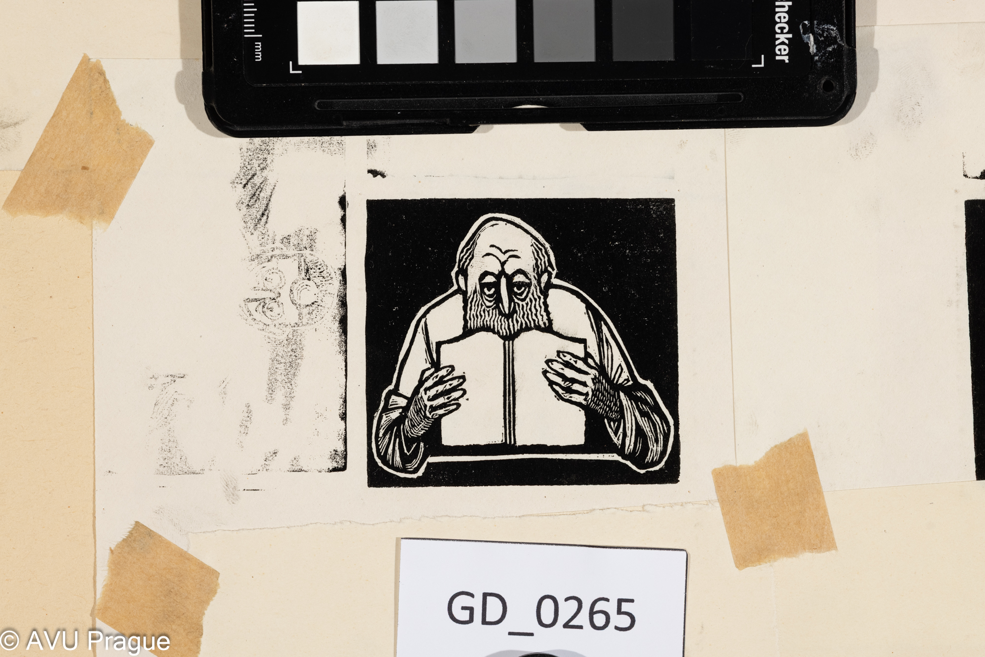 Zdeněk Mézl, Čtenář děděček, 1960, Dřevoryt,5,5 x 6,12,2 x 15,Silovskýcyklus 9 čtenářů - společná paspatra