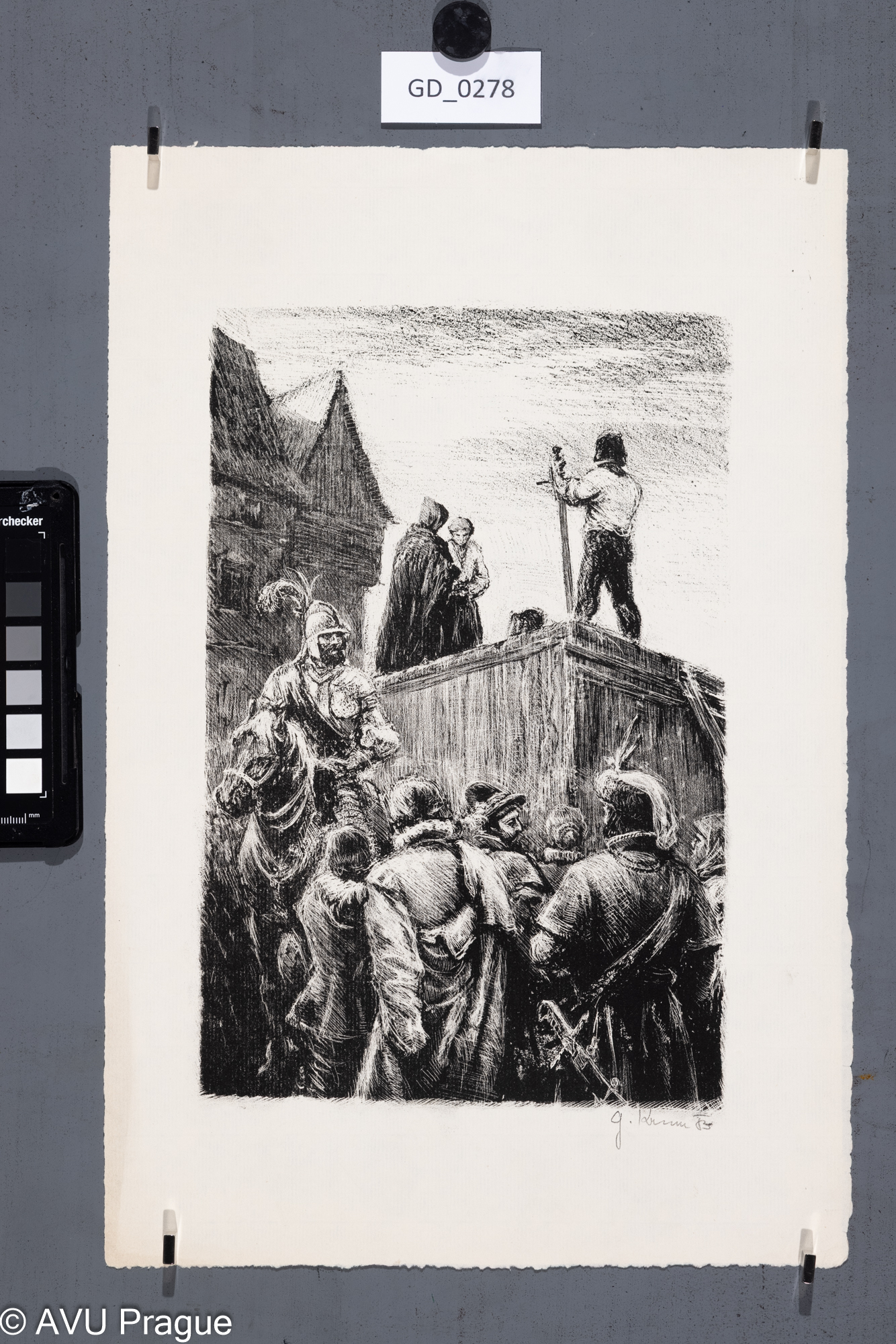 Gustav Krum, Ilustrace - na poravišti, 1953, Litografie, 27 x 18, 38,4 x 23,4Pukl