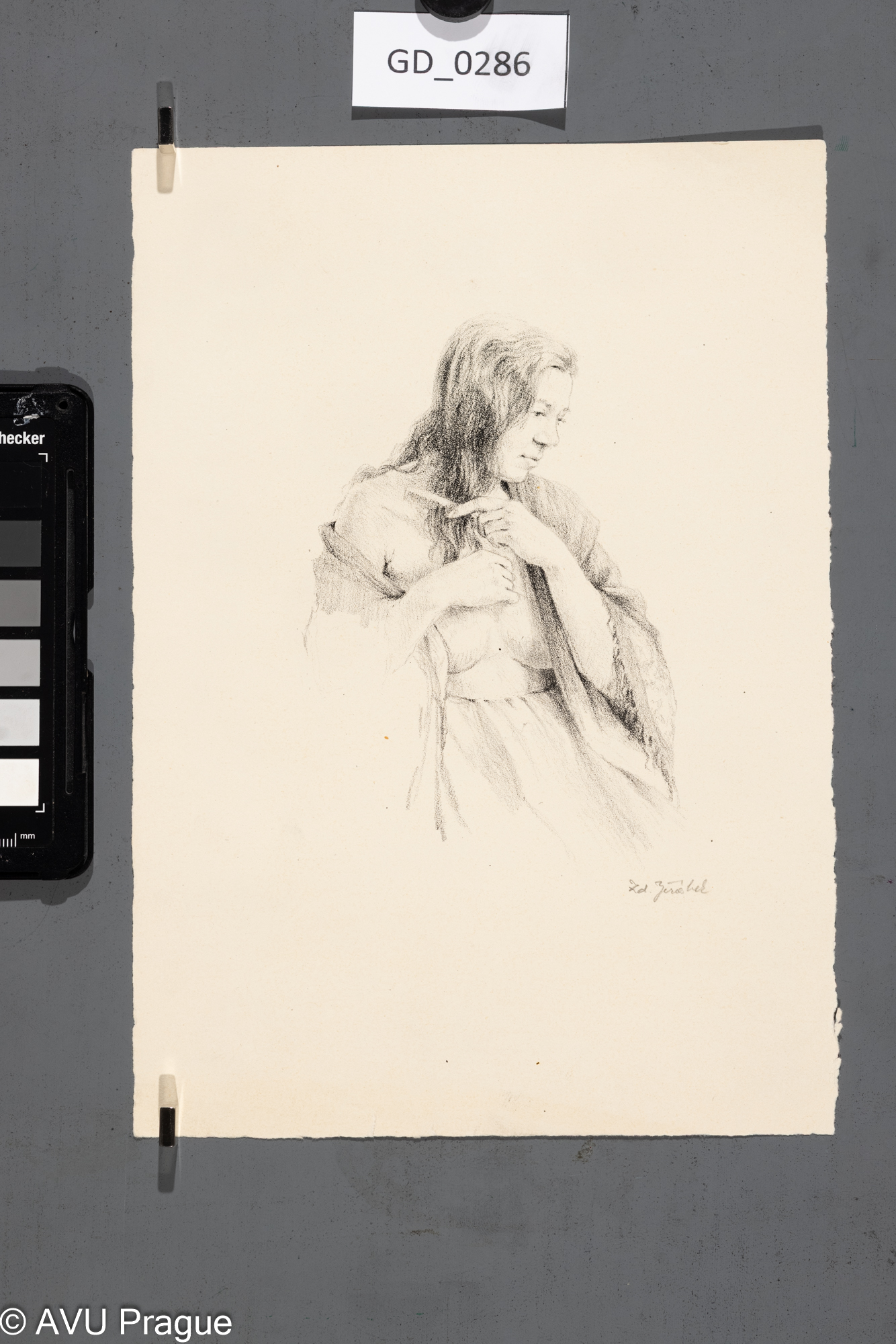 Zdeňek Jeřábek, Česajicí se modelka, Litografie, 25 x 17,5Pukl