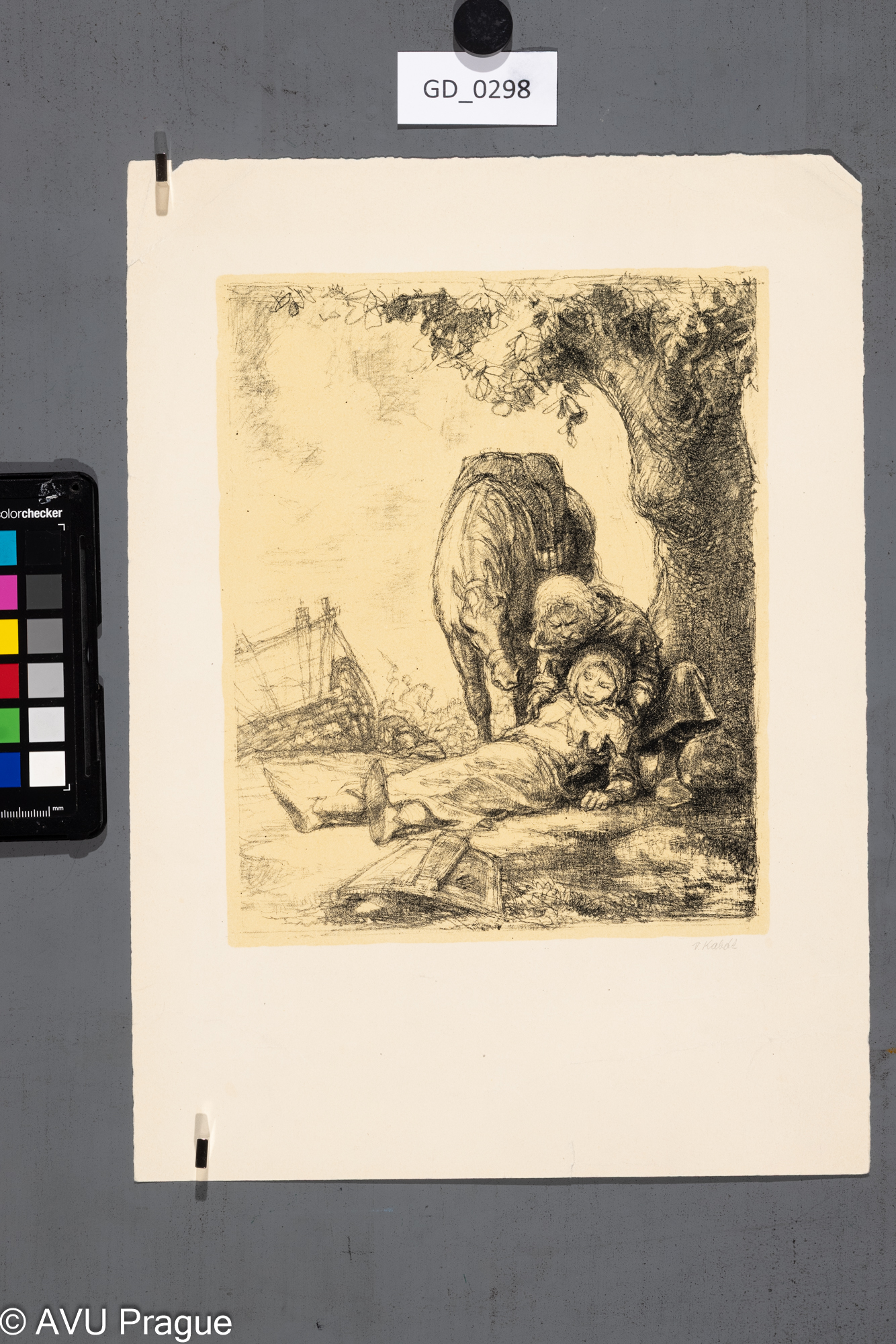 Vaclav Kabát, ilustrace - pohádky (nalezená), 1955, Litografie - podtisk, 22,8 x 18,6, 34,8 x 25Pukl