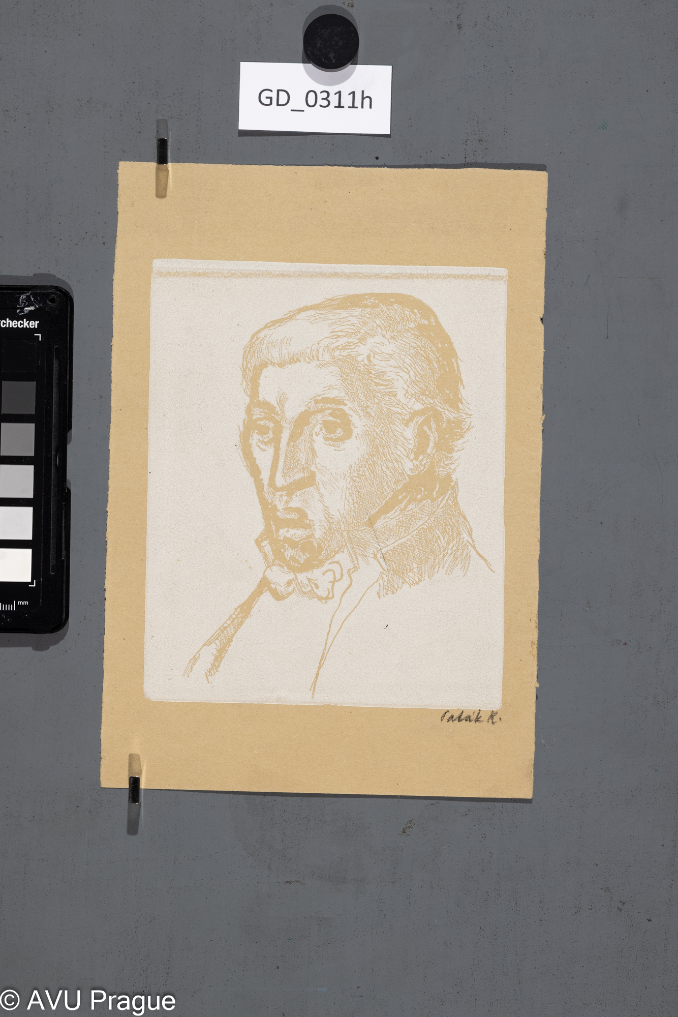 Karel Paták, Hlava muže,Lept - tisk z výšky, 15,5 x 12,5 ,22,6 x 15,5, Pukl