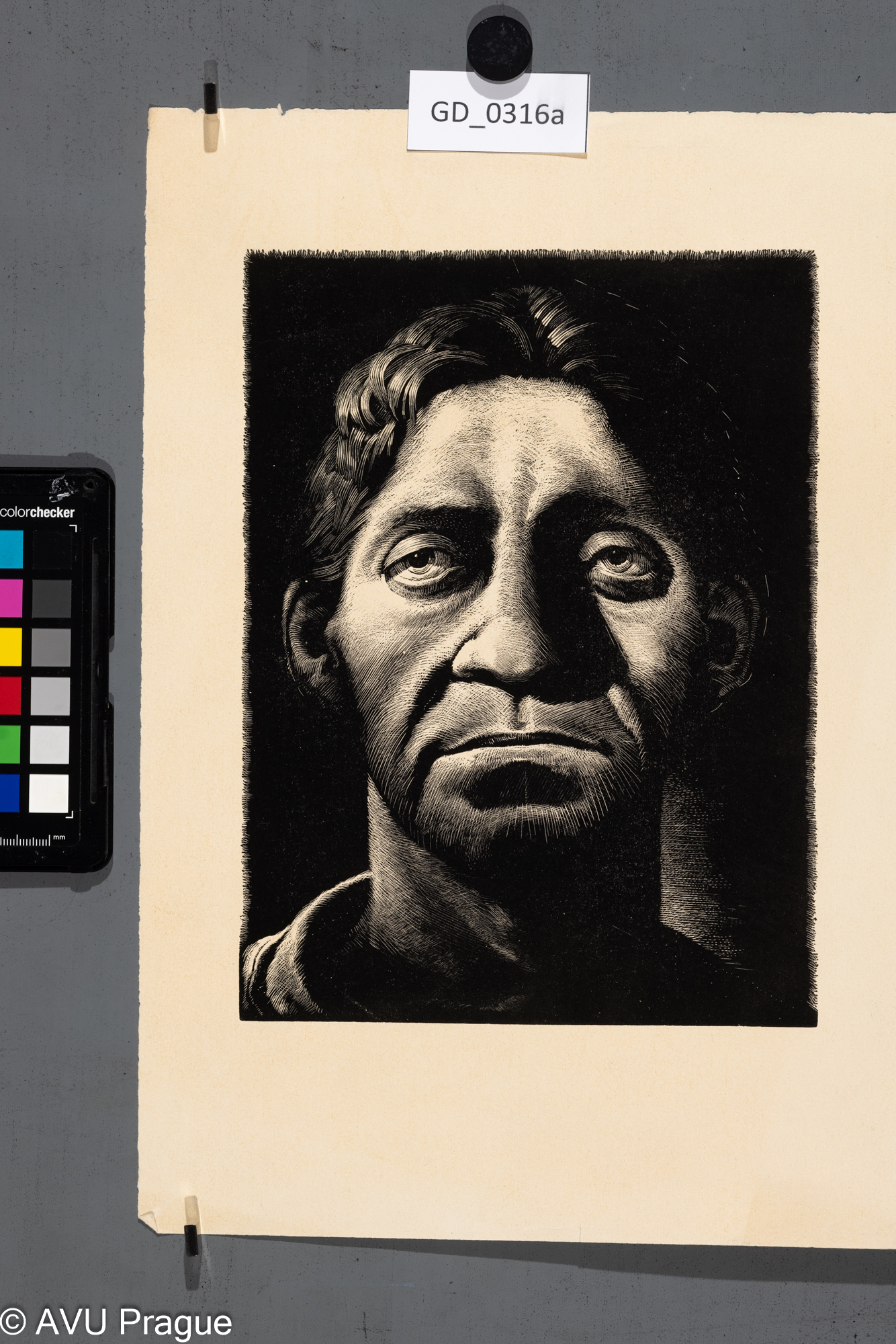 Karel Paták, Hlava muže ,Dřevoryt, 24 x 17,8 , 34,9 x 24,3,Pukl