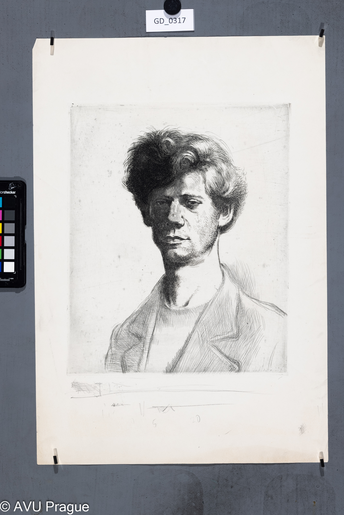 Karel Paták, Hlava mladého muže, Lept, 31,8 x 25,9, 49,4 x 33,8, Pukl