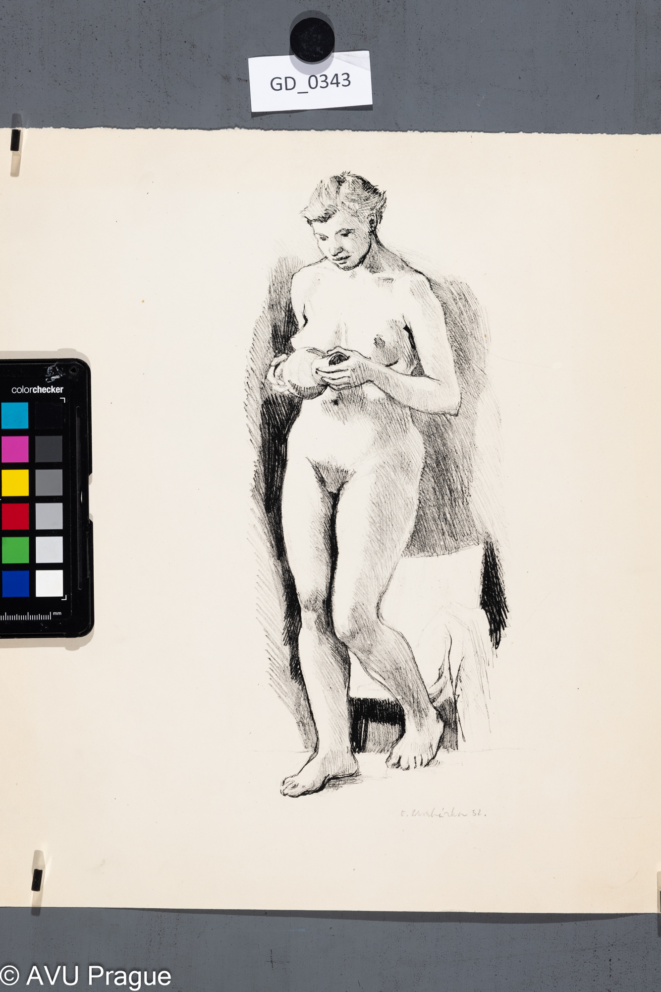 Otakar Procházka, Akt - stojící modelka , 1952, Litografie,35 x 33, Pukl