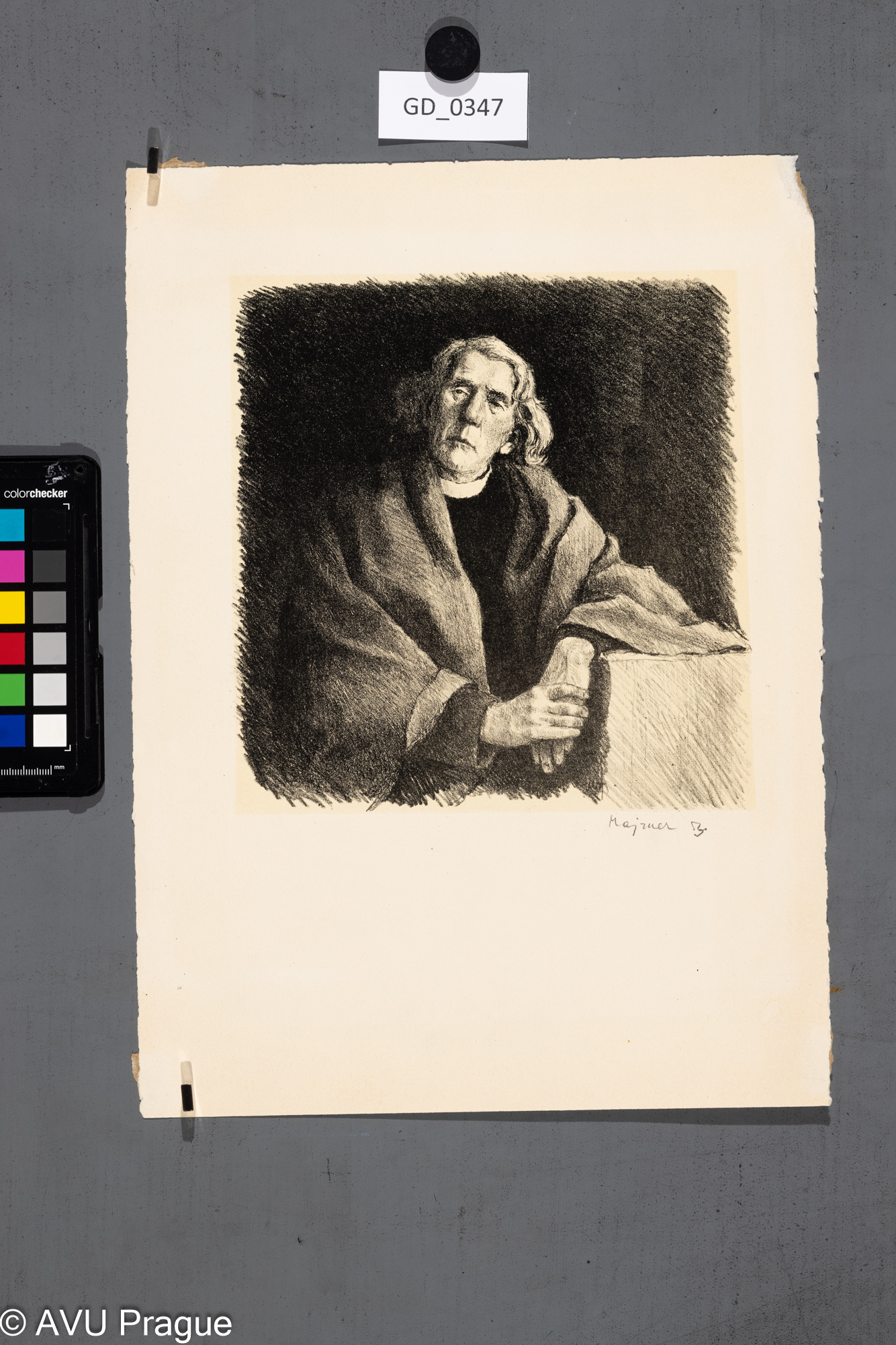 Zděněk Majzner, Sedící model, 1953, Litografie - škábaná, podtisk, 19,8 x 19,2, 35 x 25,4Pukl