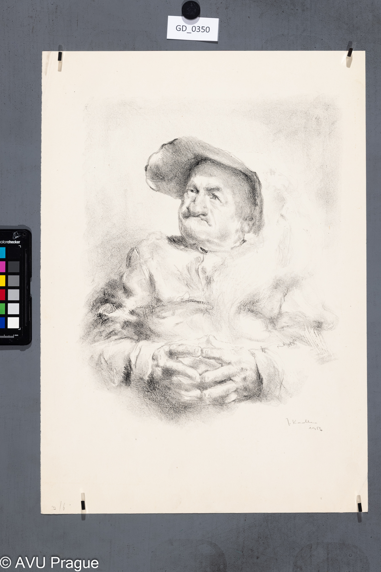 Jaroslav Kadlec, Model v historickém oděvu, 1953?,Litografie, 35 x 28, 49,8 x 35,3Pukl