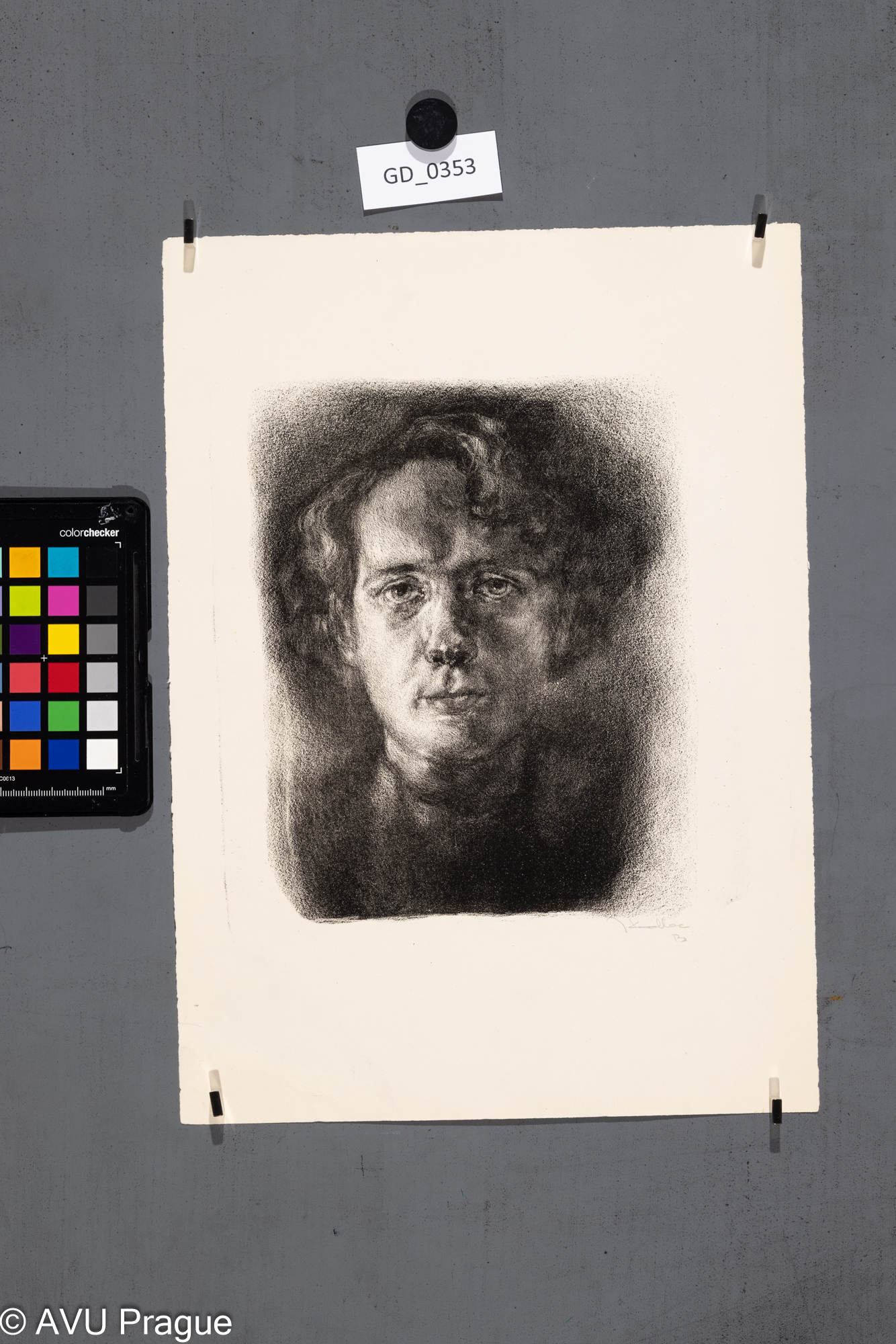 Jaroslav Kadlec, Portrét mladého muže, 1953?, Litografie, 23 x 21,34,9 x 25,2, Pukl