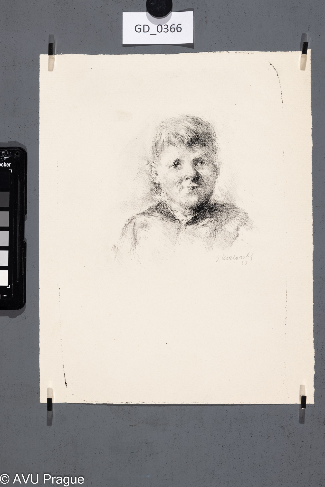 Jiří Kozlovský, Portrét chlapce,1955, Litografie, 27 x 17,3, 27 x 21Pukl