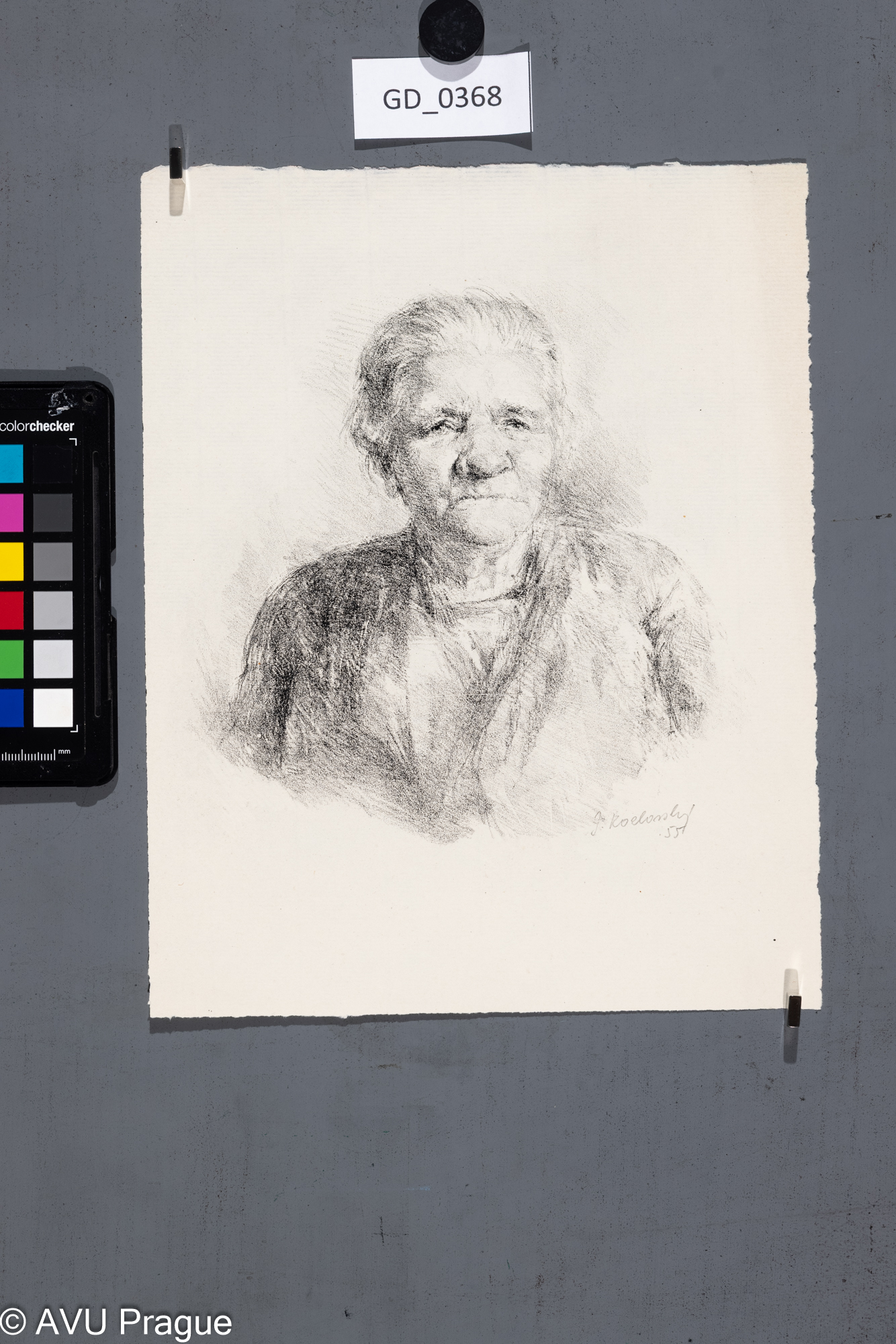 Jiří Kozlovský, Portrét staré ženy, 1955, Litografie,26,1 x 20,3Pukl