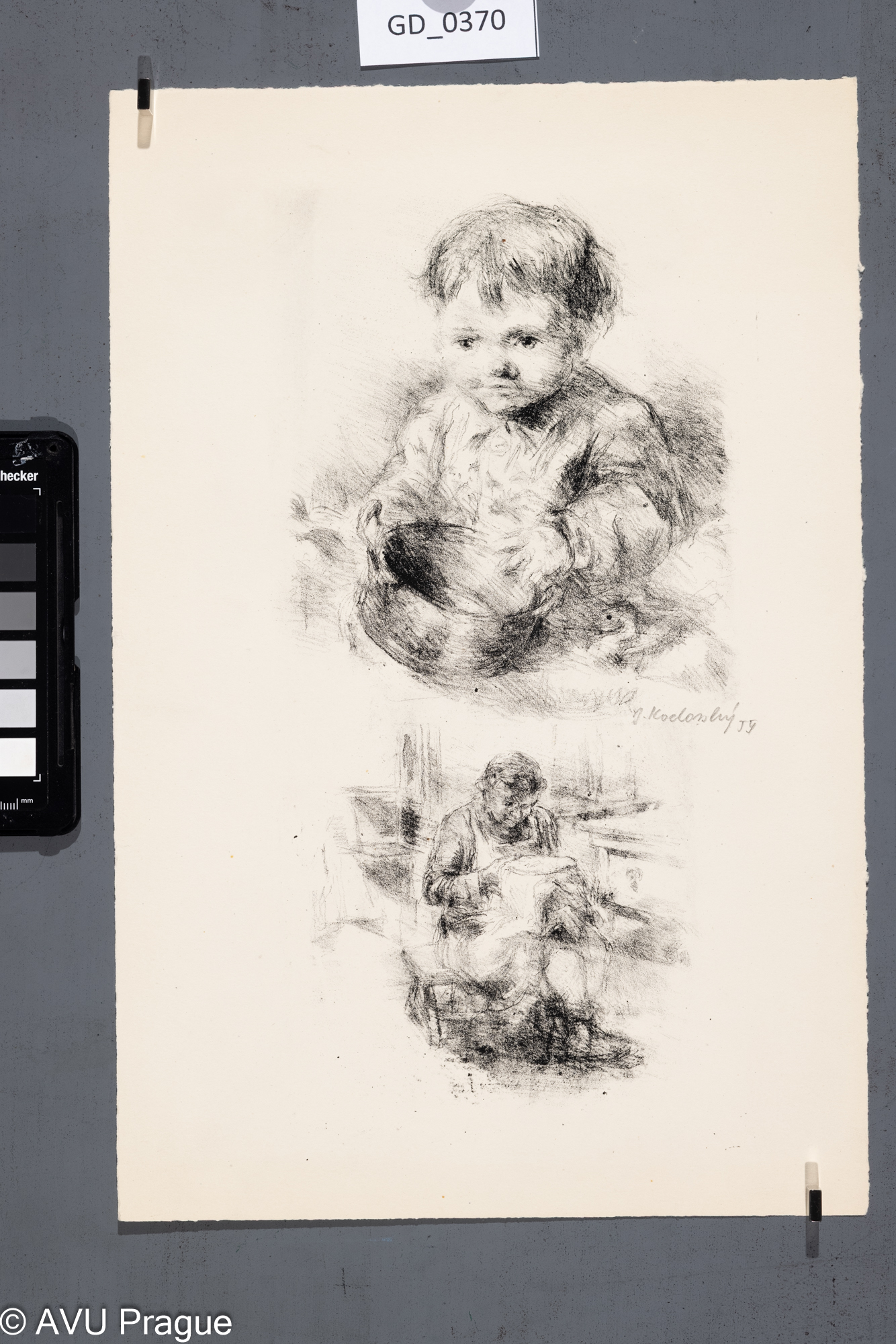 Jiří Kozlovský, Dva výjevy - dítě a žena, 1954, Litografie, 31 x 16,35,1 x 23,1Pukl