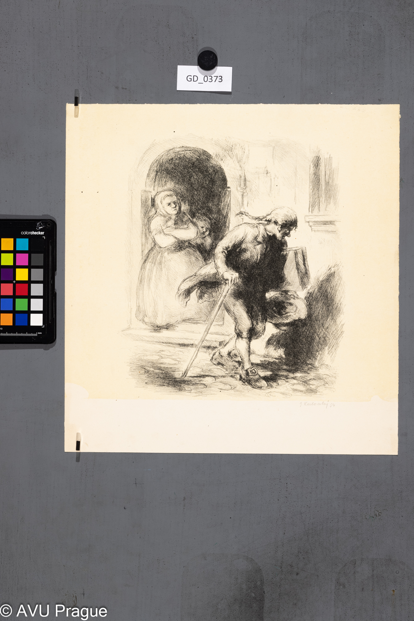 Jiří Kozlovský, Žánrový výjev - malíř - Malostranské povídky (Neruda), 1954, Litografie - podtisk, 29,7 x 33,5, 35 x 33,5Pukl