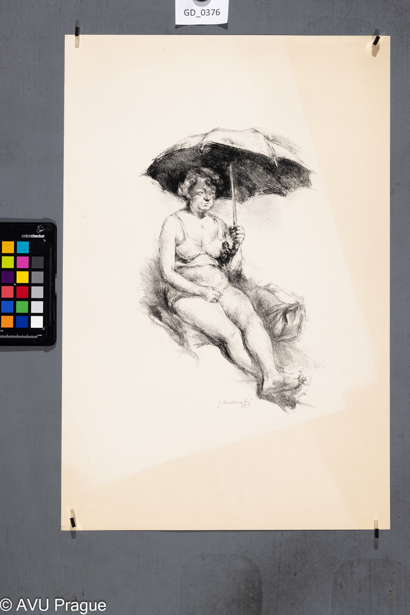 Jiří Kozlovský, Modelka s deštníkem, 1955, Litografie,50 x 33,3Pukl