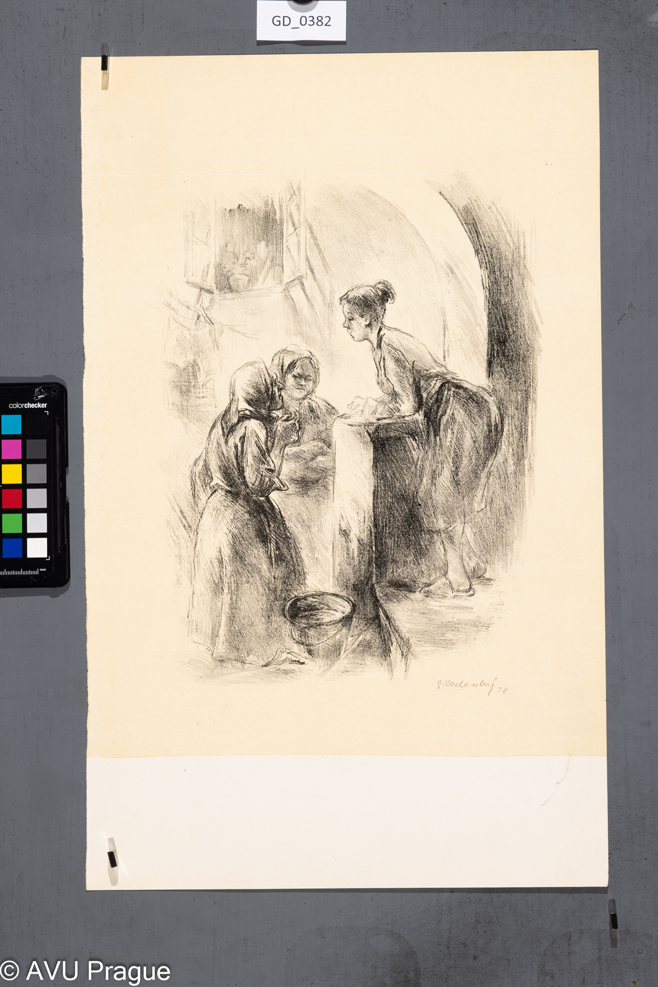 Jiří Kozlovský, Bavící se ženy, 1958, Litografie - podtisk, 42,8 x 31,4, 50,8 x 31,4Pukl