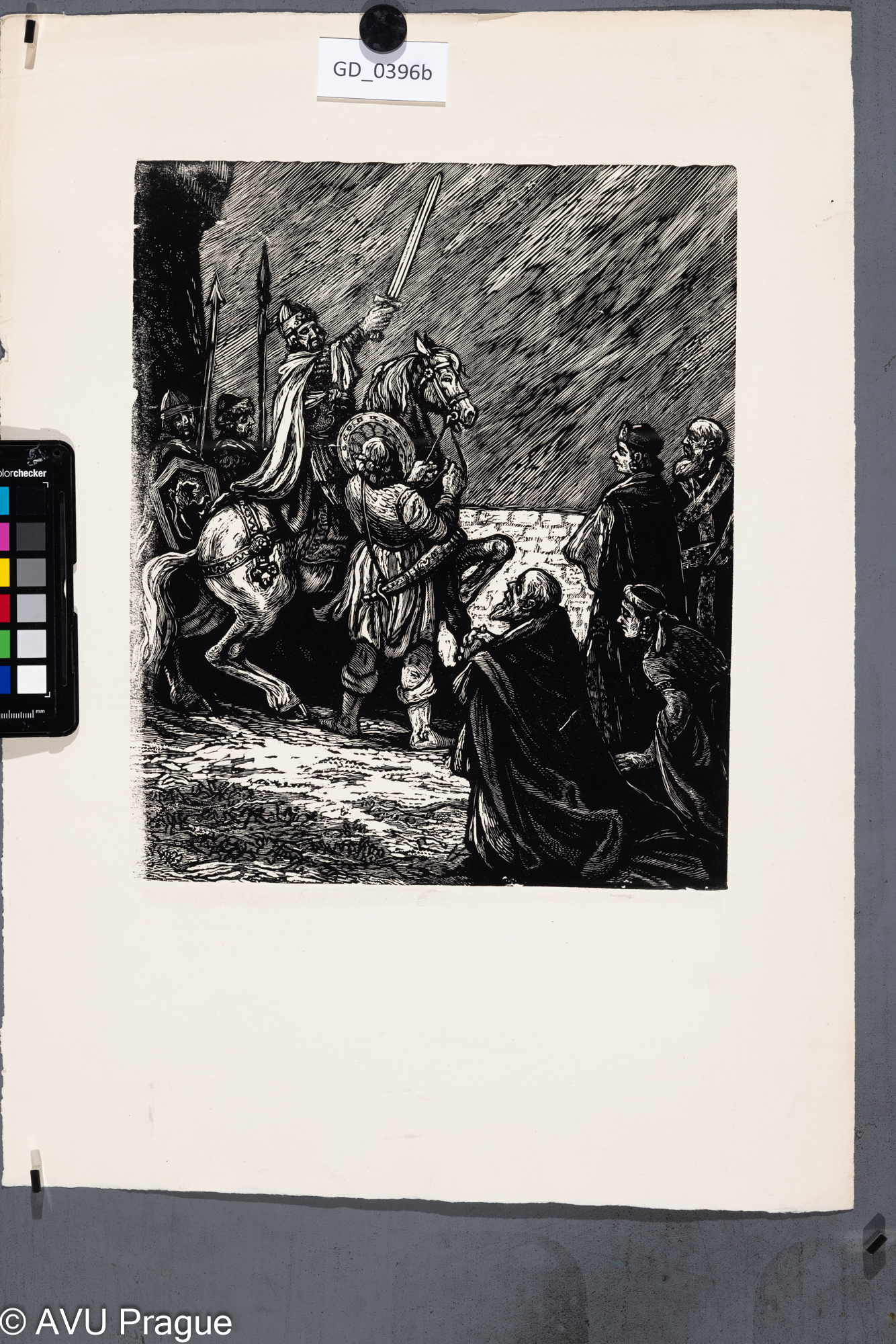 Neurčen, Ilustrace - Vítání krále,Dřevoryt, 30,5 x 25,5 , 50,5 x 36,1Silovský ?