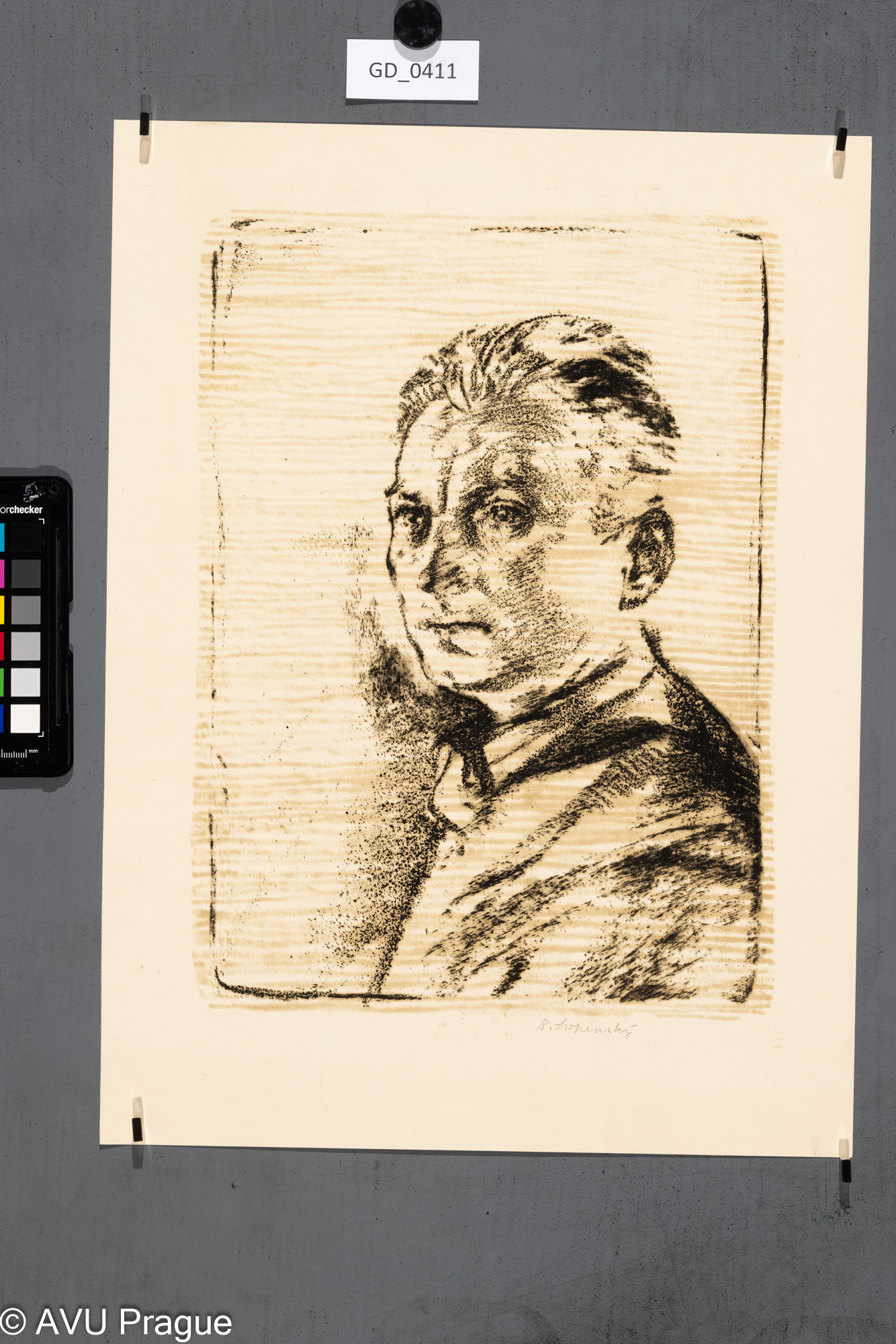 B. Hopensky?, Portrét muže,Litografie -dvojbarevná, 31,7 x 24,5, 42,5 x 31,2