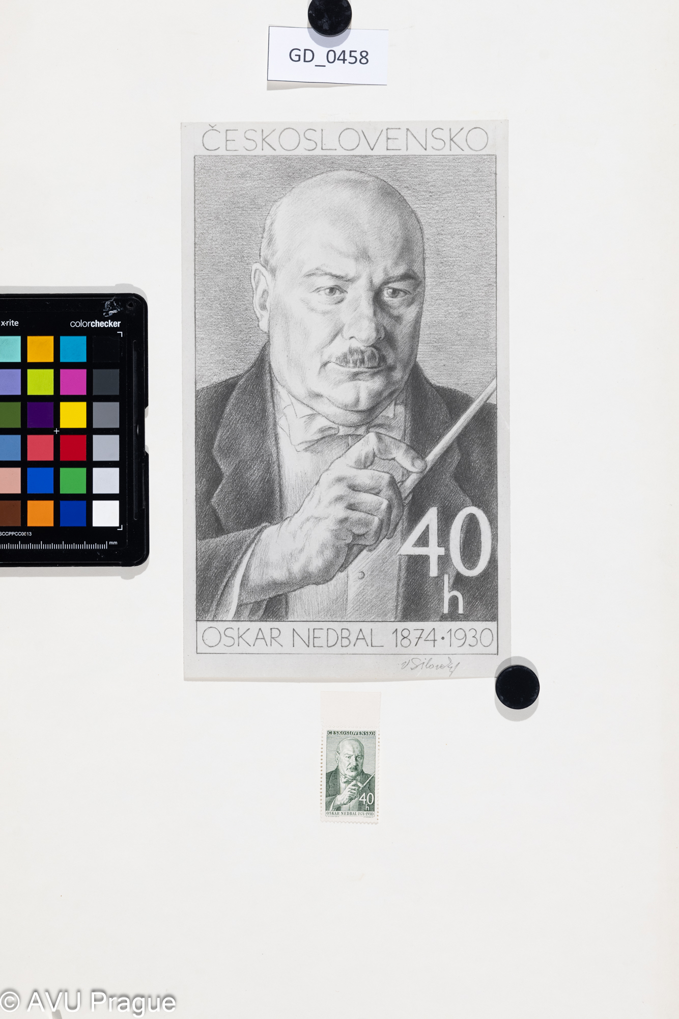 Vladimír Silovský, Návrhy známky - Oskar Nedbal + známka,foto / rytina, 52,5 x 38,2