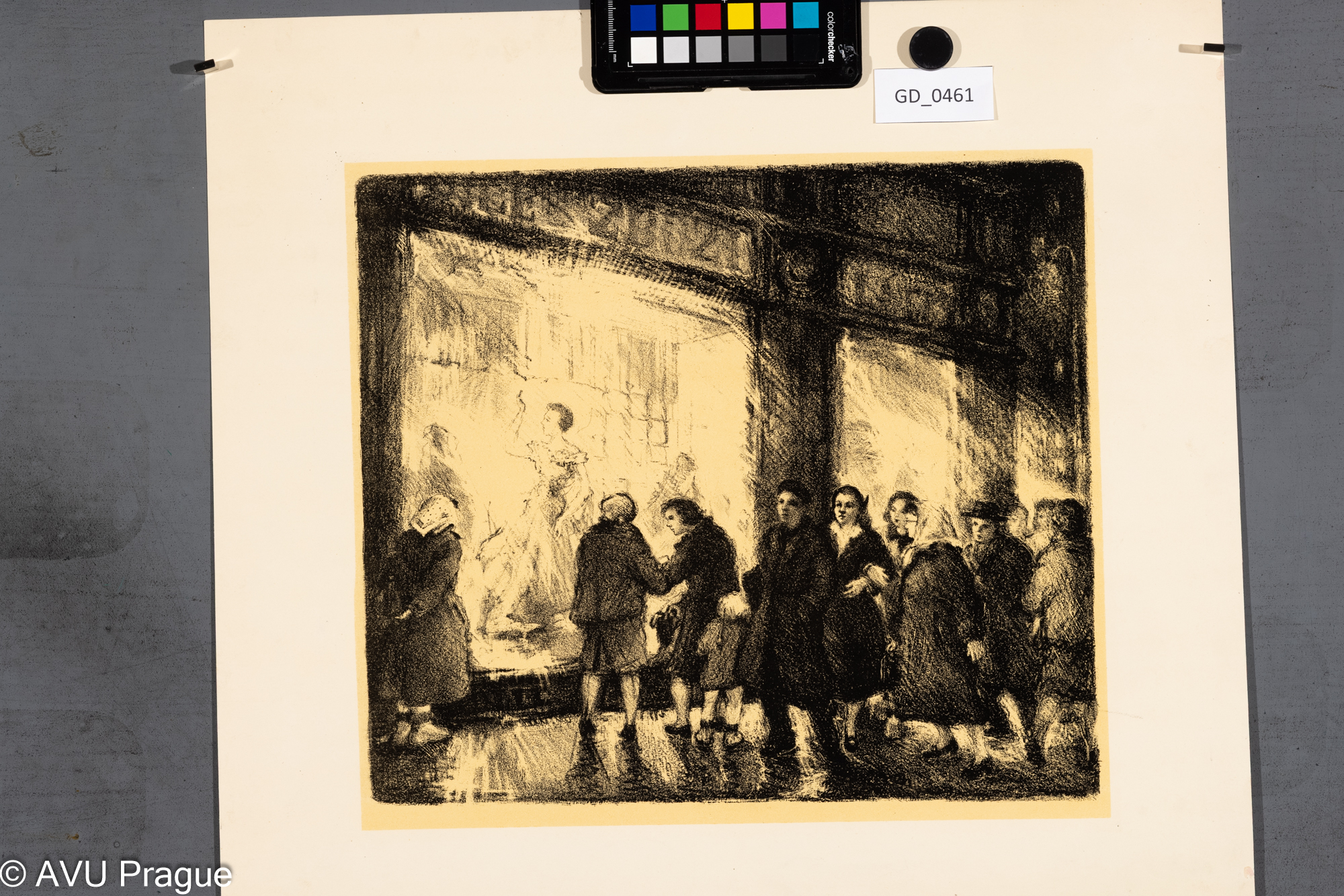 Kozlovský? , Ženy před výlohou,Litografie - podtisk, 31 x 34,6,45 x 47,7, Silovský