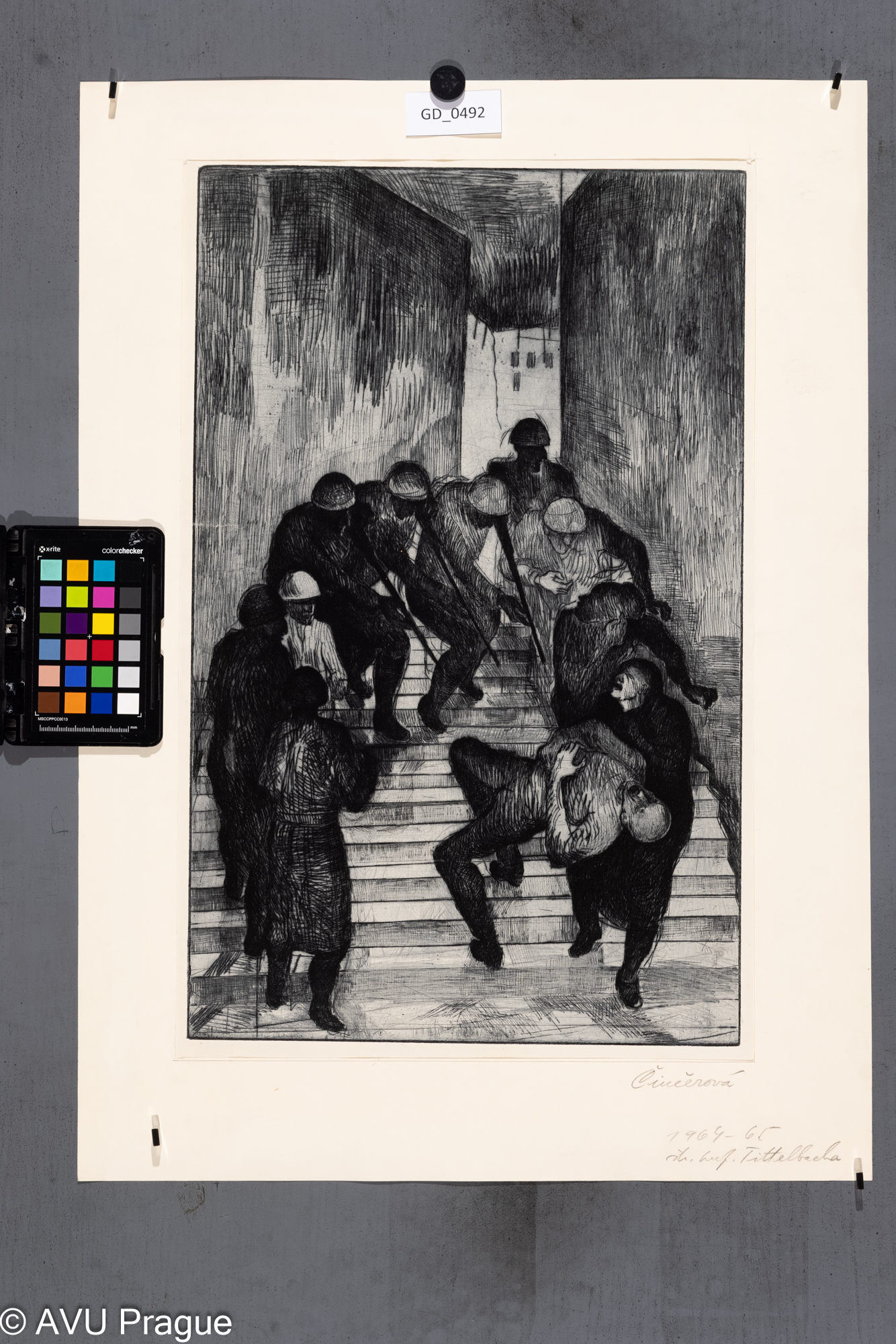 Eva Činčerová, Útlak I., 1964 - 65,Suchá jehla, 49,8 x 31,3, 56,4 x 35,9, Tittelbach