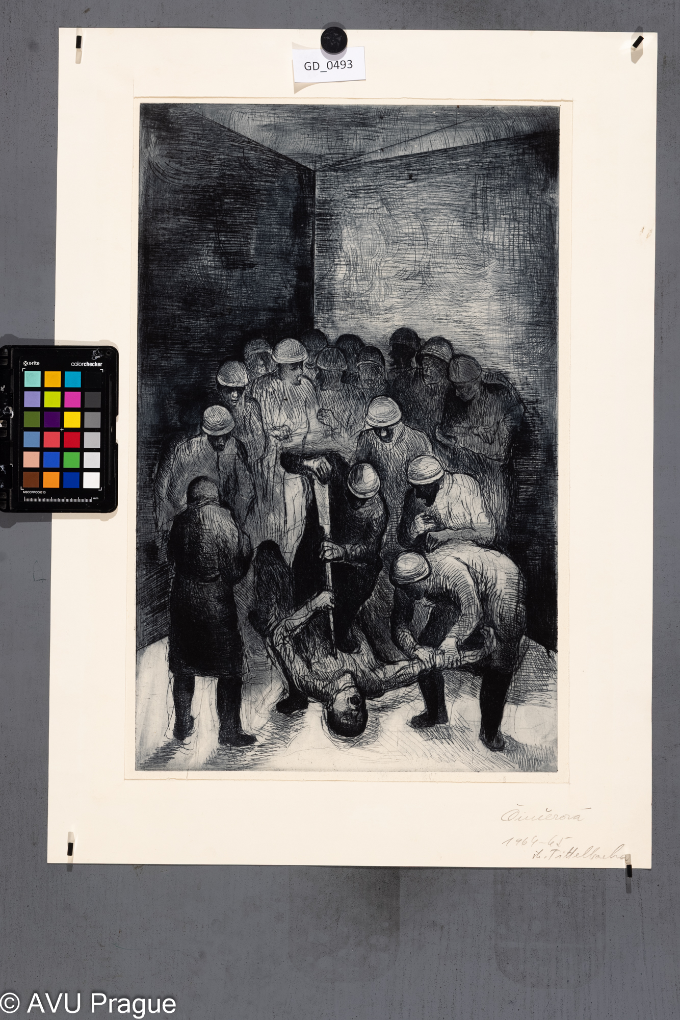 Eva Činčerová, Útlak II., 1964 - 65,Suchá jehla, 50 x 31,5, 55,1 x 36,7,Tittelbach