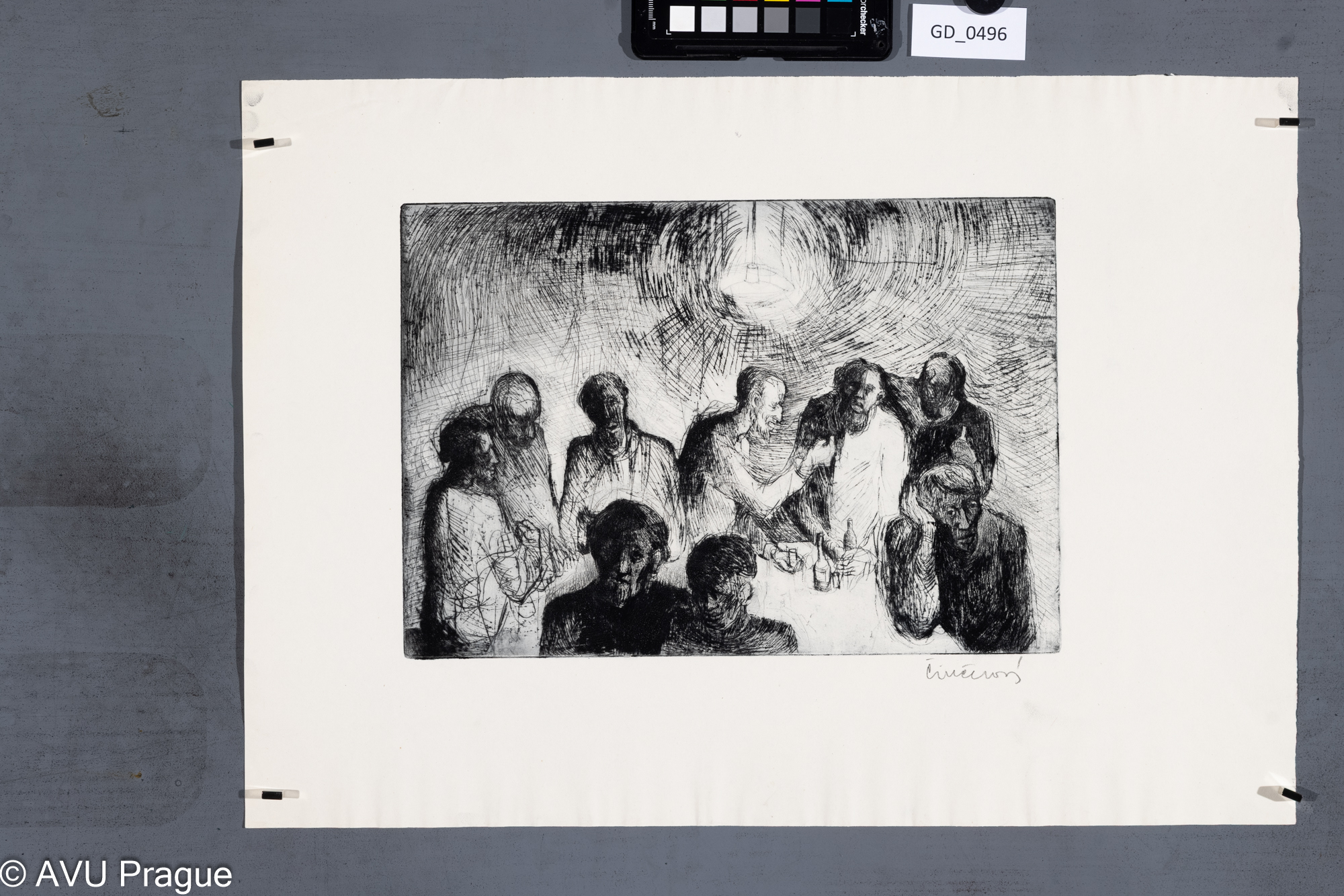 Eva Činčerová, Pod lampou,Suchá jehla, 21,8 x 31,4, 36 x 50,4,Tittelbach