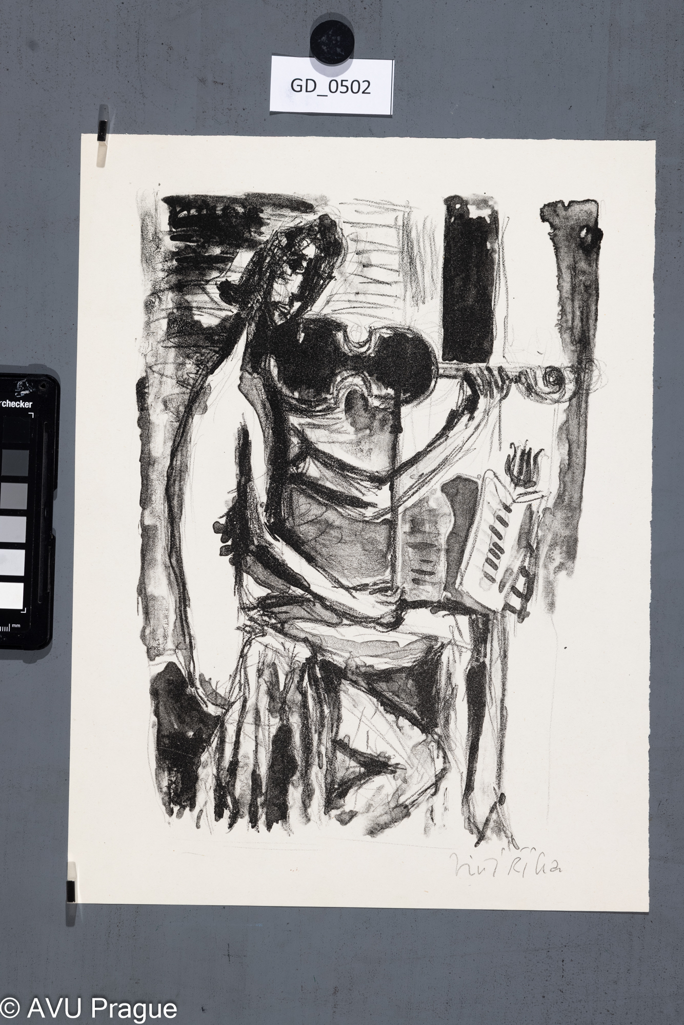 Jiří Říha, Houslista, Litografie,29,5 x 20,5, 35 x 26,4, Pelc