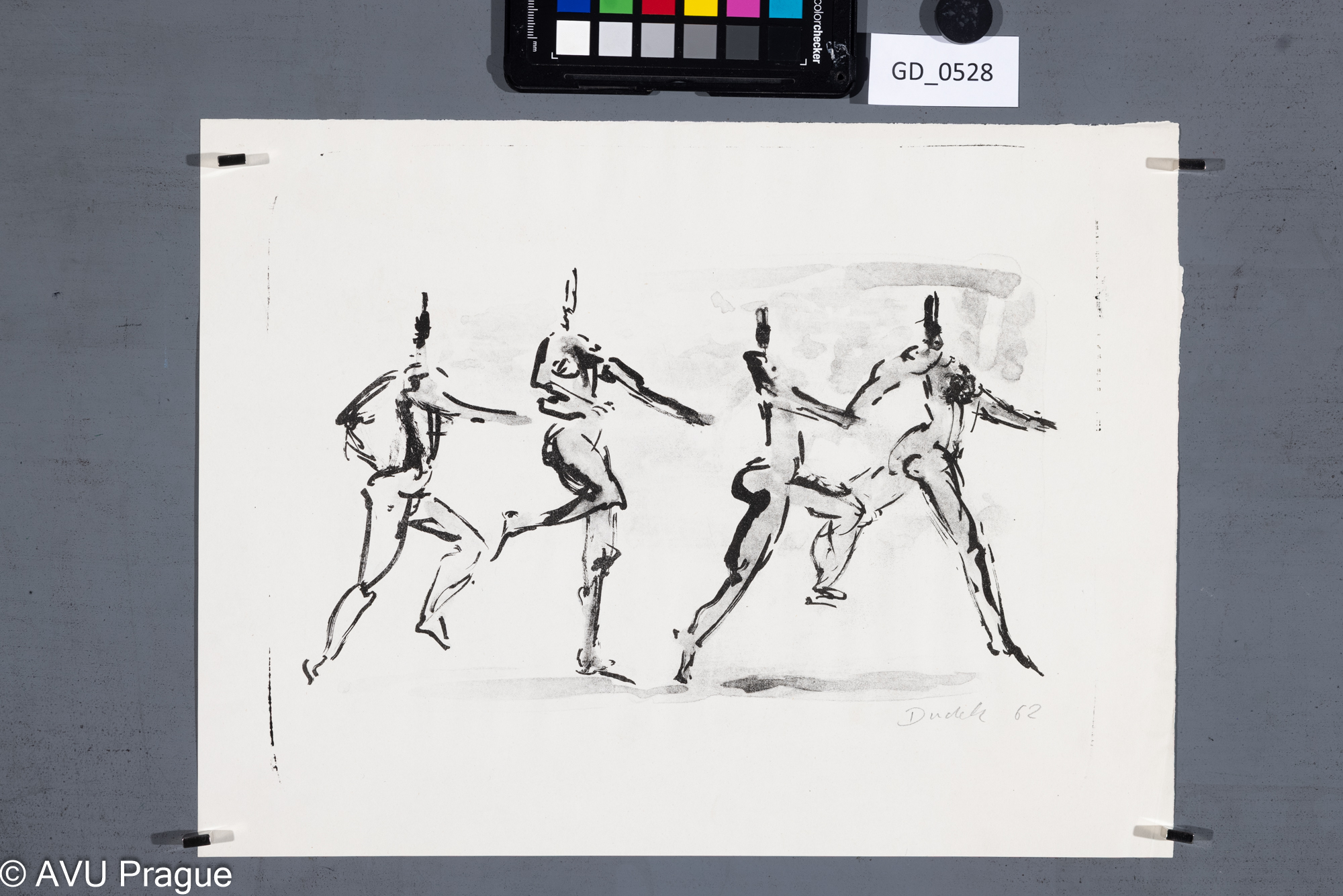 Zděněk Dudek, Čtyři běžci,1962, Litografie - tuž, 16 x 27,26,2 x 35, Paderlík