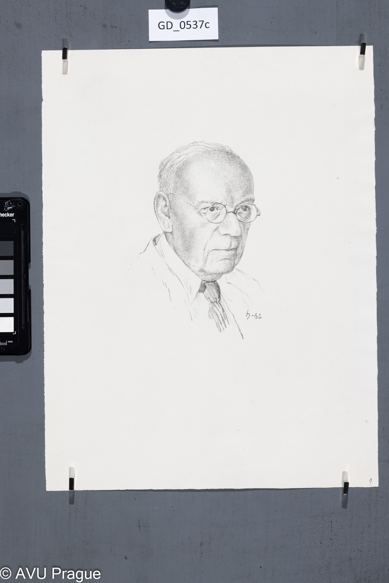 O. Hněvkovský, Hlava muže s brýlemi, 1962, Litografie, 15,7 x 9,7, 35 x 26,3