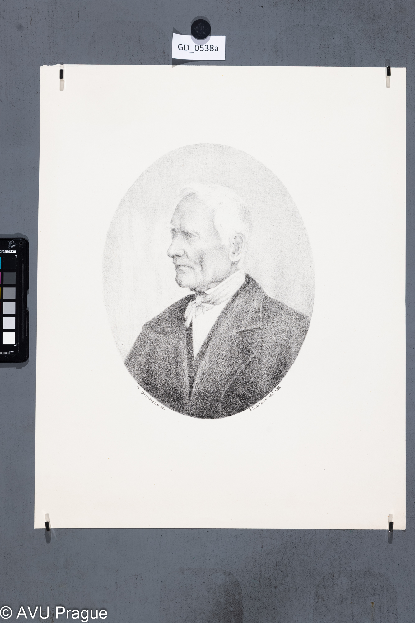 O. Hněvkovský, Poloprofil muže s vázankou, 1962, Litografie,27,7 x 21,4, 46,3 x 36,9