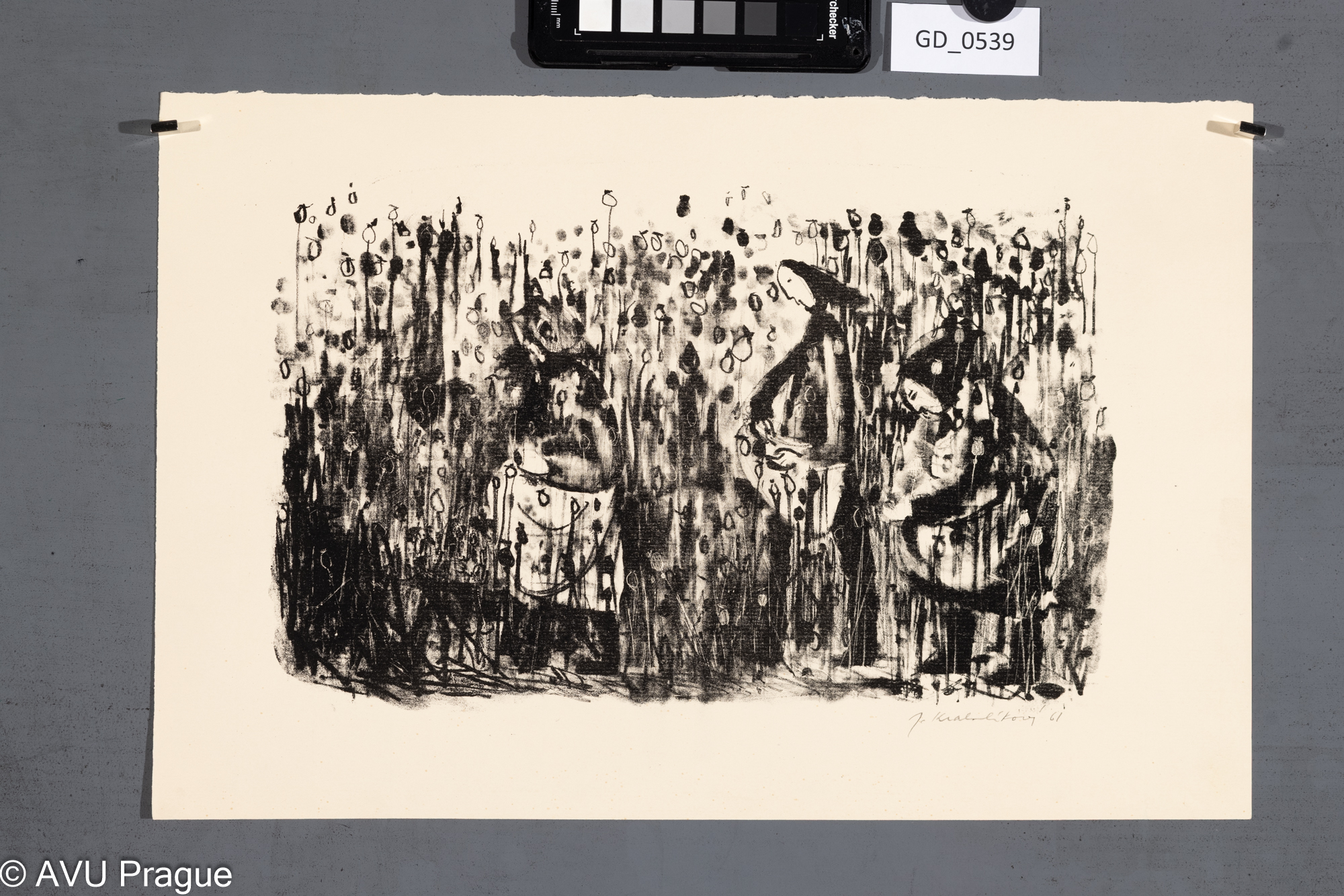 J. K, Ženy v poli, 1961,Litografie, 18,7 x 31, 26,5 x 40,3