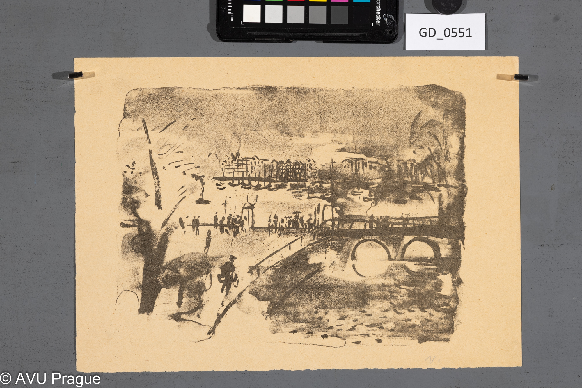 nezjišteno, Městské nábřeží, 60. léta, Litografie, 18 x 23,5, 21,5 x 30,7