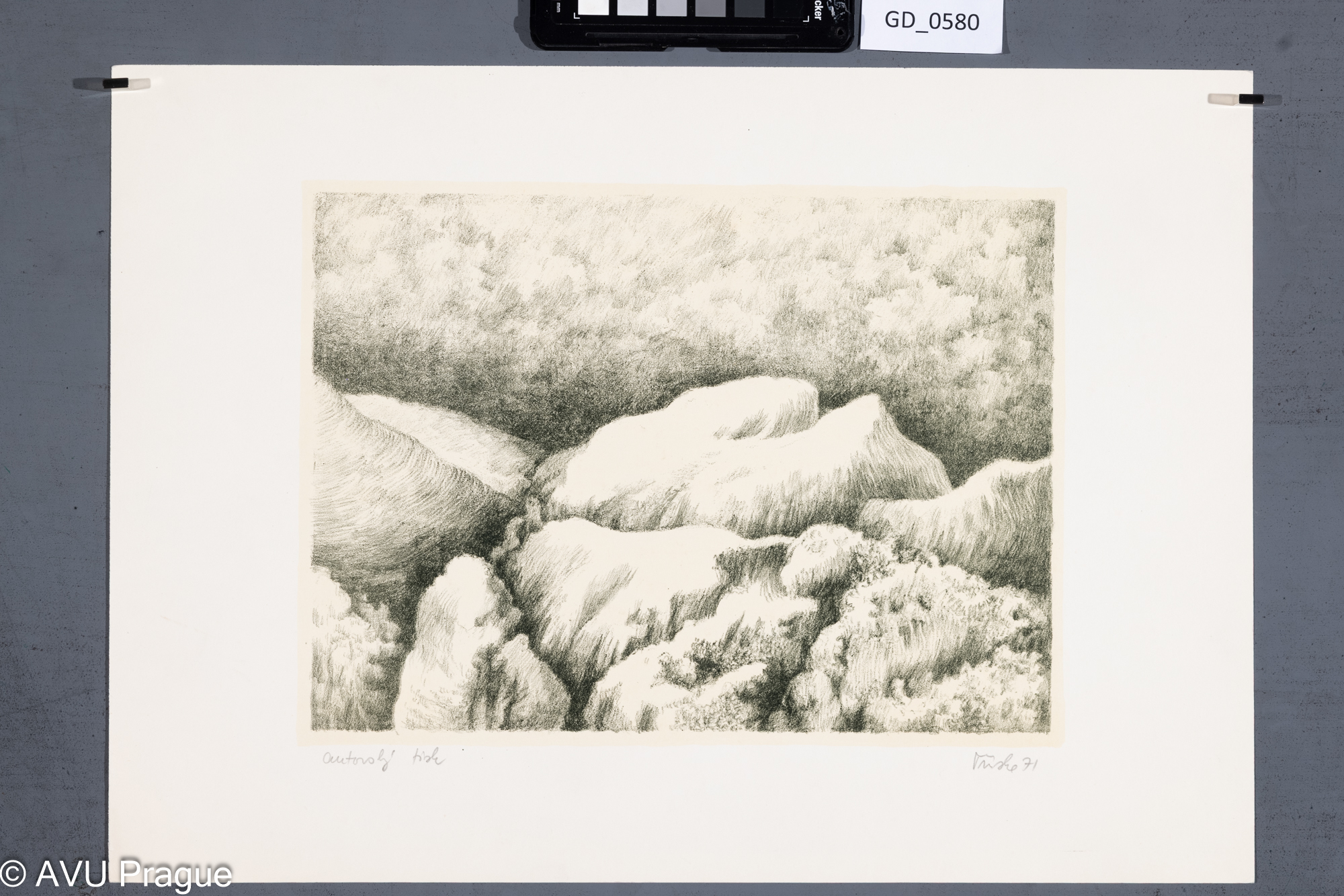 Ivan Tříska, Krajina s pohořím IV.,1971, Litografie - podtisk, 21,8 x 29,8, 31,6 x 44,3, Čepelák