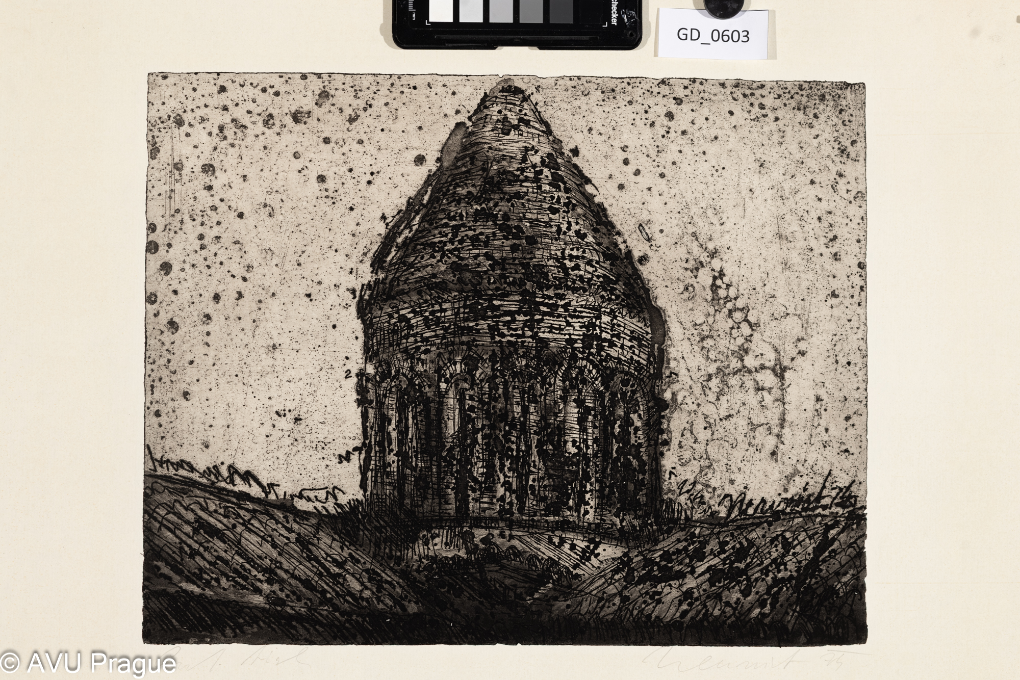 Vladimír Neuwirt, Sakrální stavba,Lept / rezerváž, 28,4 x 36,3,42,5 x , Čepelák