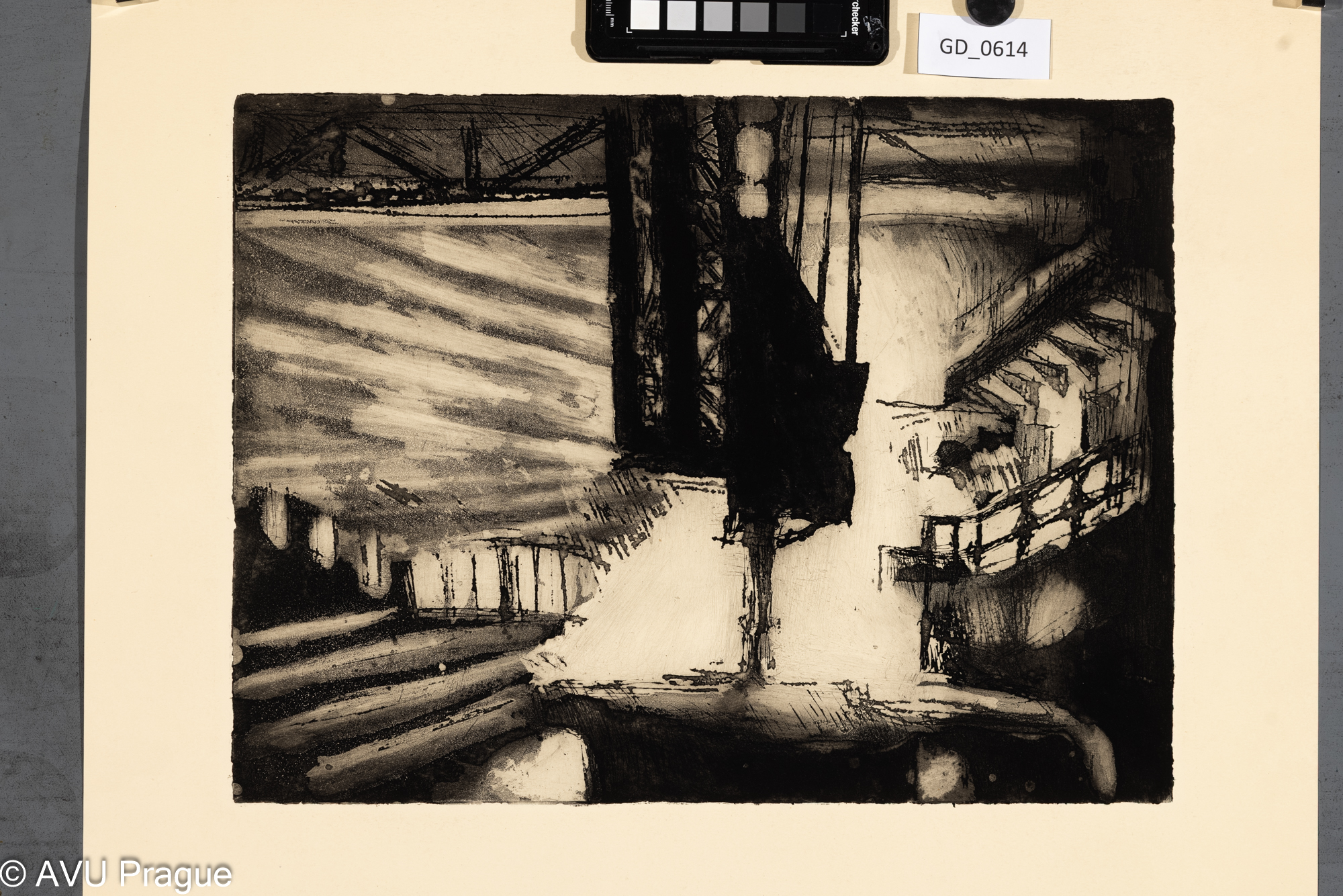 Vladimír Neuwirt, V továrně - slévarna I., Lept / akvatinta, 29 x 38,5, 43,3 x 50,7, Čepelák