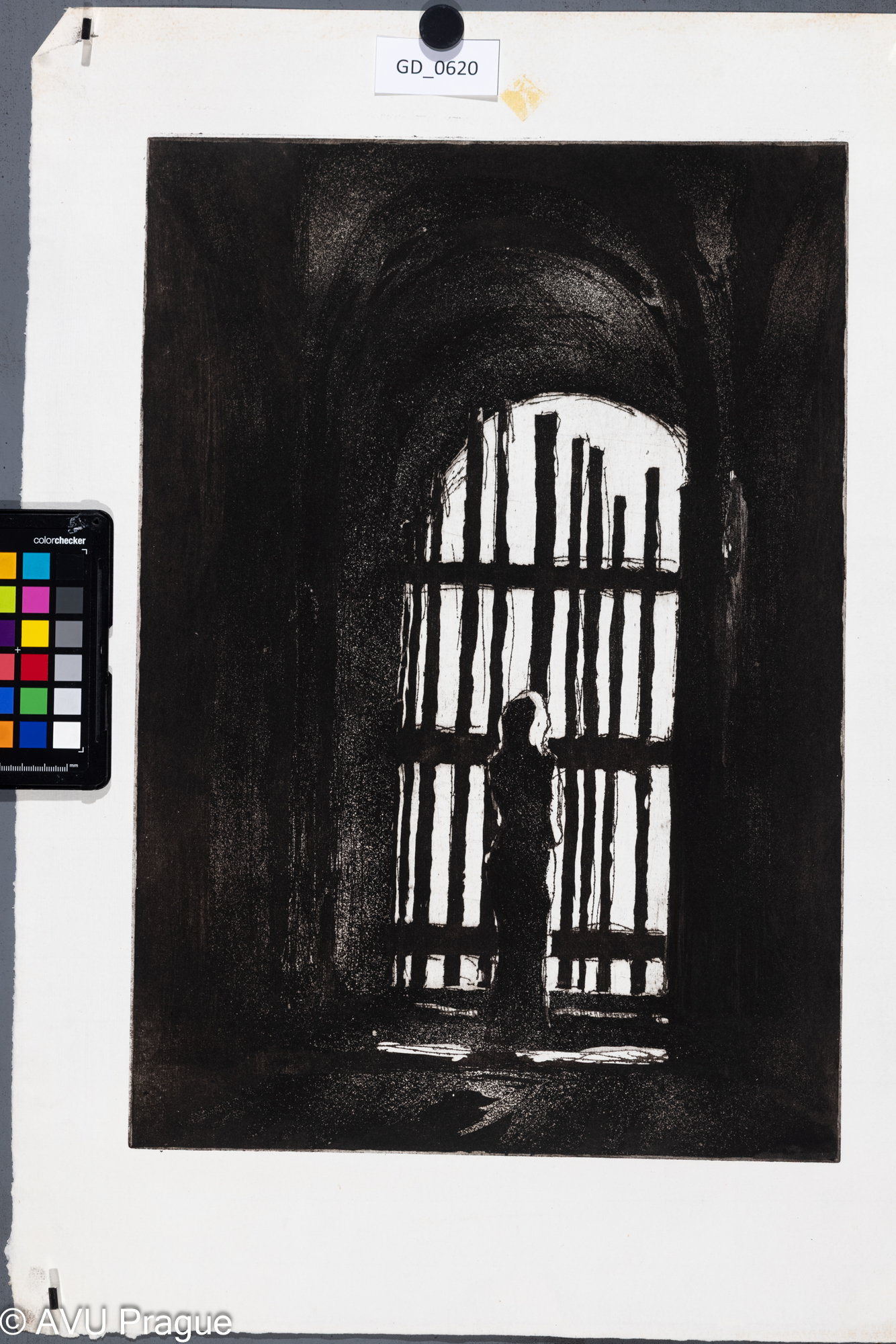 Vladimír Neuwirt ?, Postava u vrat,Lept / akvatinta, 45 x 31,5, 59 x42,Čepelák