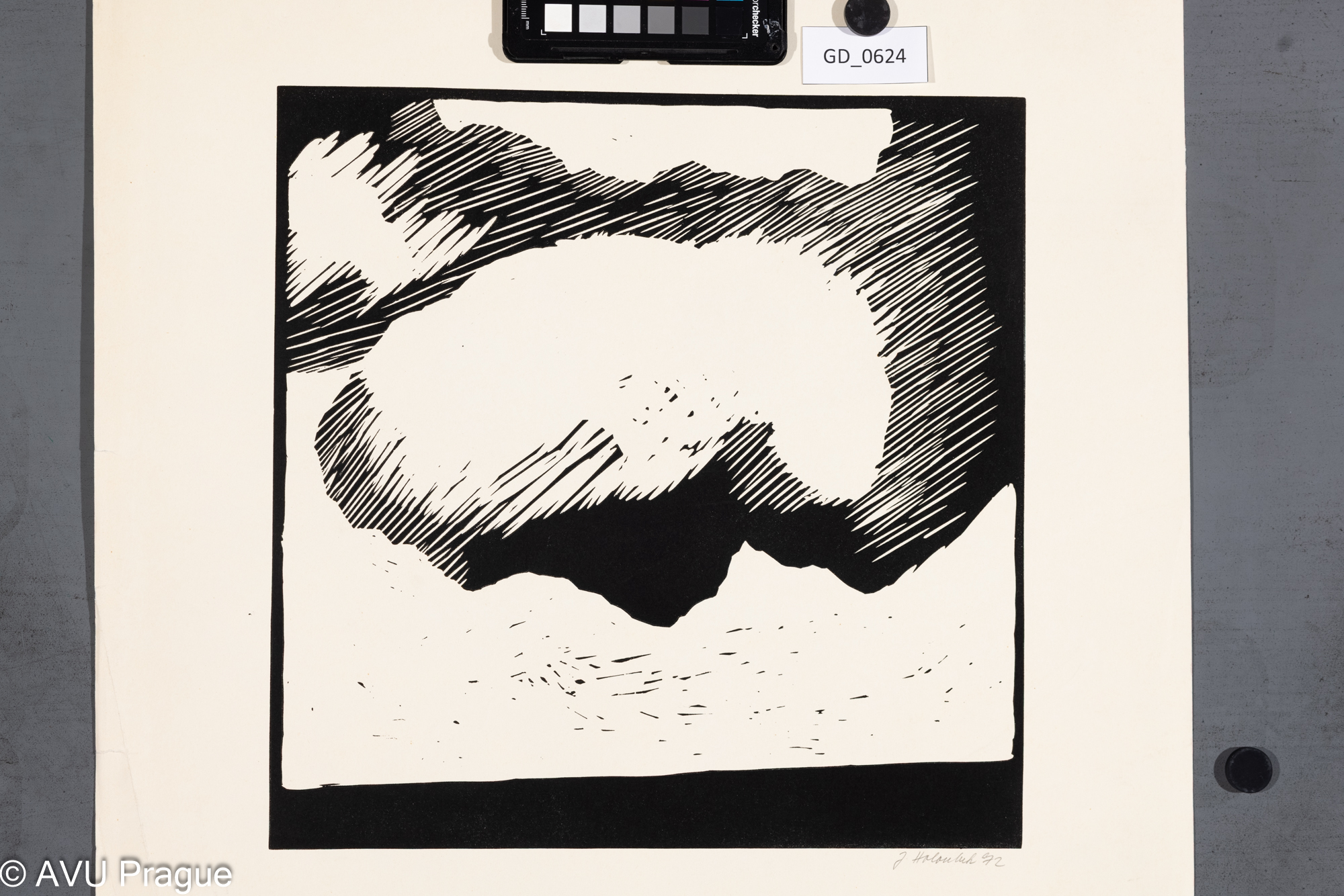 Jan Holoubek, Oblak, 1972,Linoryt, 33 x 33, 53 x 48, Čepelák